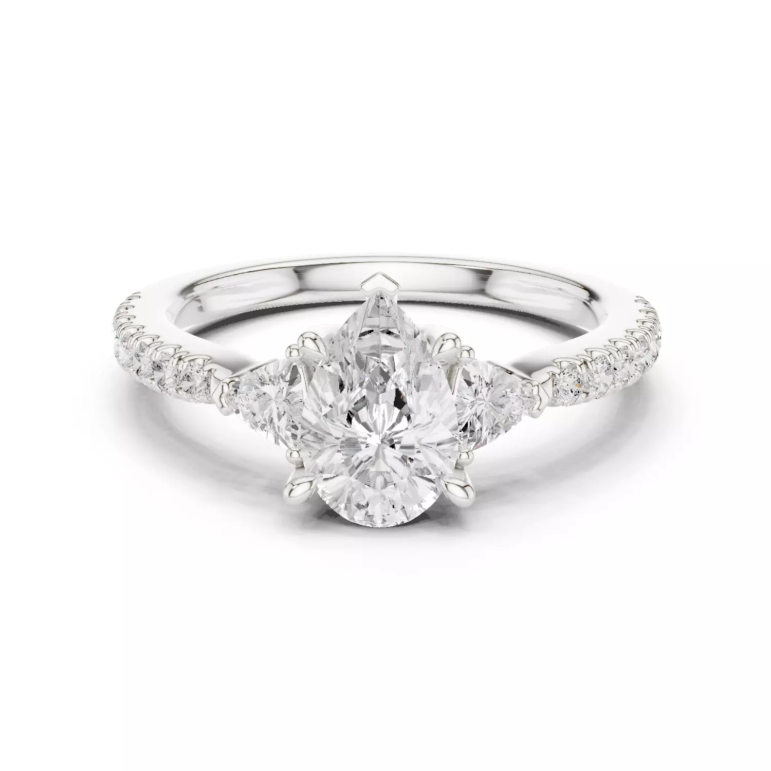 Pear and Trillion Diamond Round Cut Pave Band Ring 3DM STL Video 3D print model_14