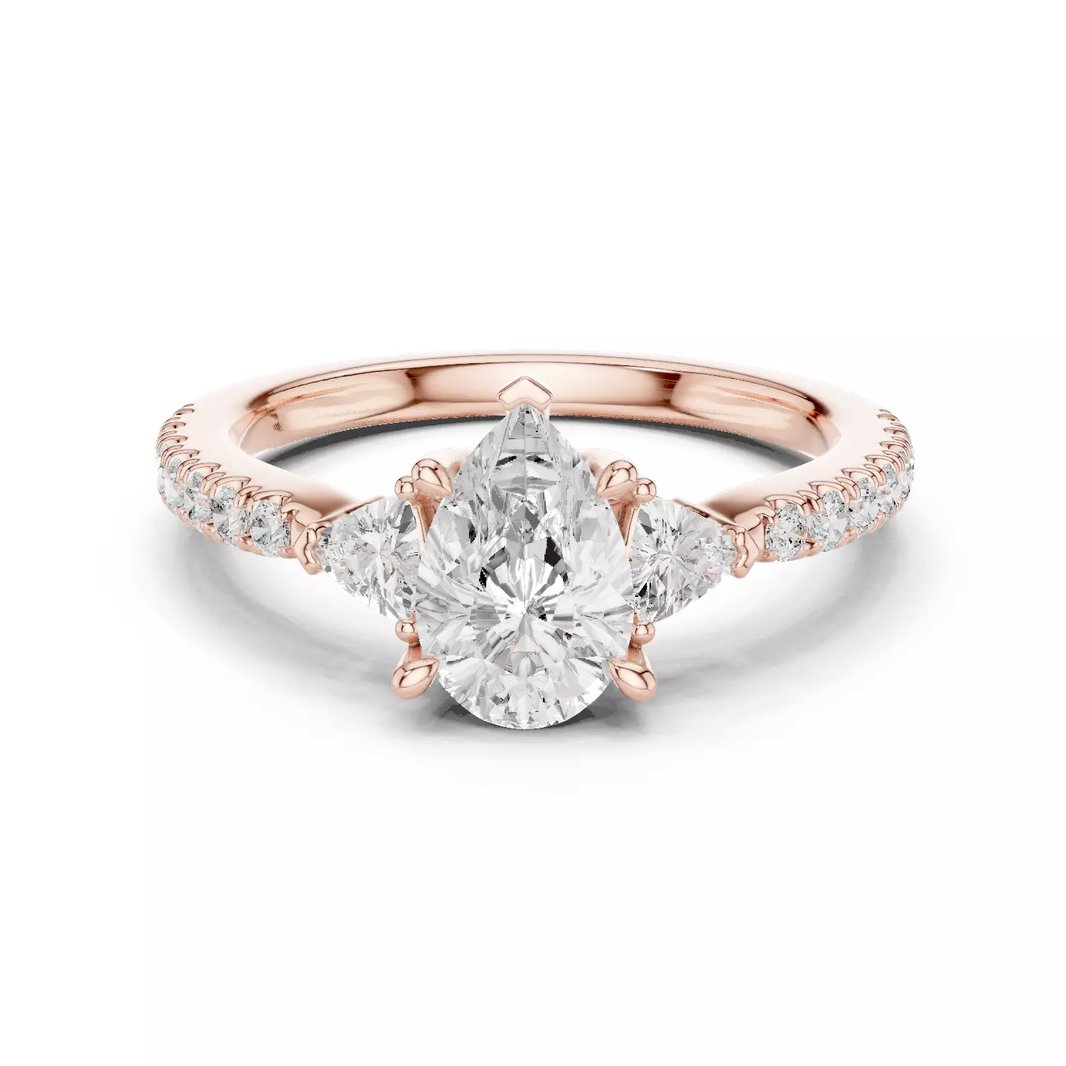 Pear and Trillion Diamond Round Cut Pave Band Ring 3DM STL Video 3D print model_12