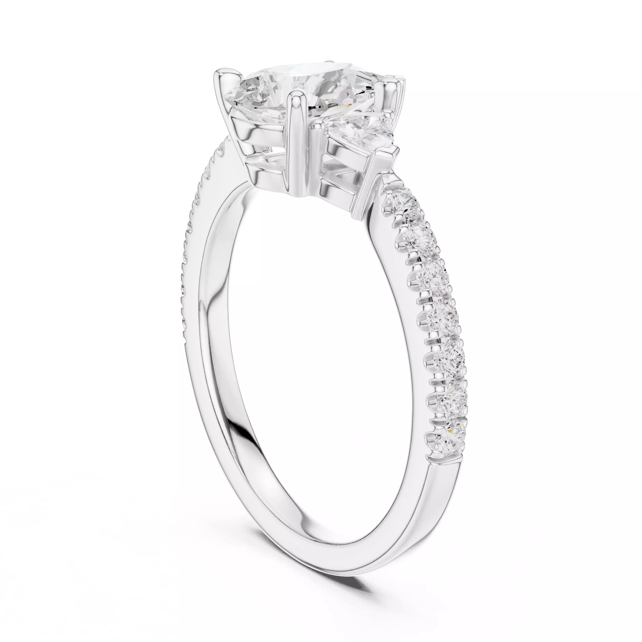 Pear and Trillion Diamond Round Cut Pave Band Ring 3DM STL Video 3D print model_9