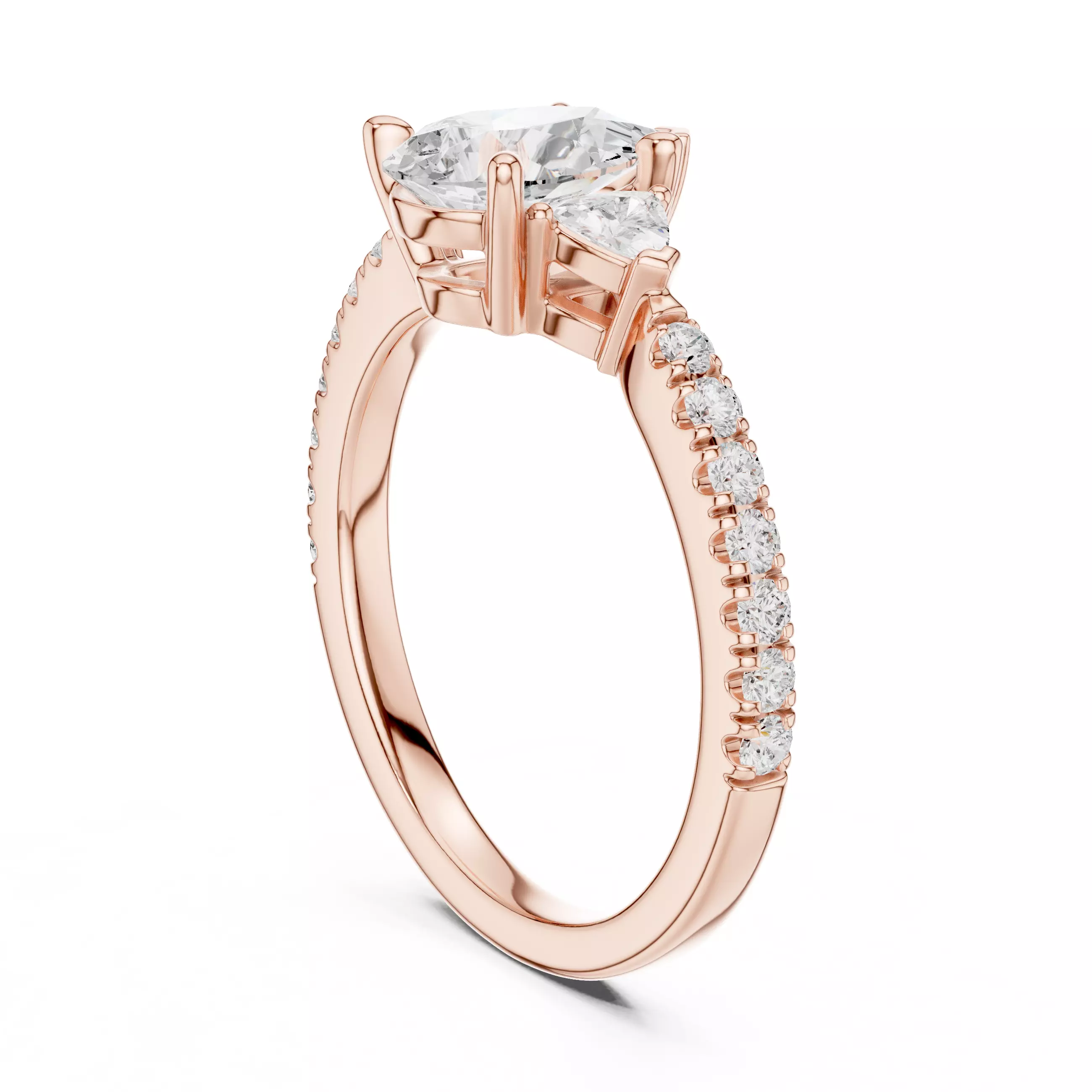 Pear and Trillion Diamond Round Cut Pave Band Ring 3DM STL Video 3D print model_3