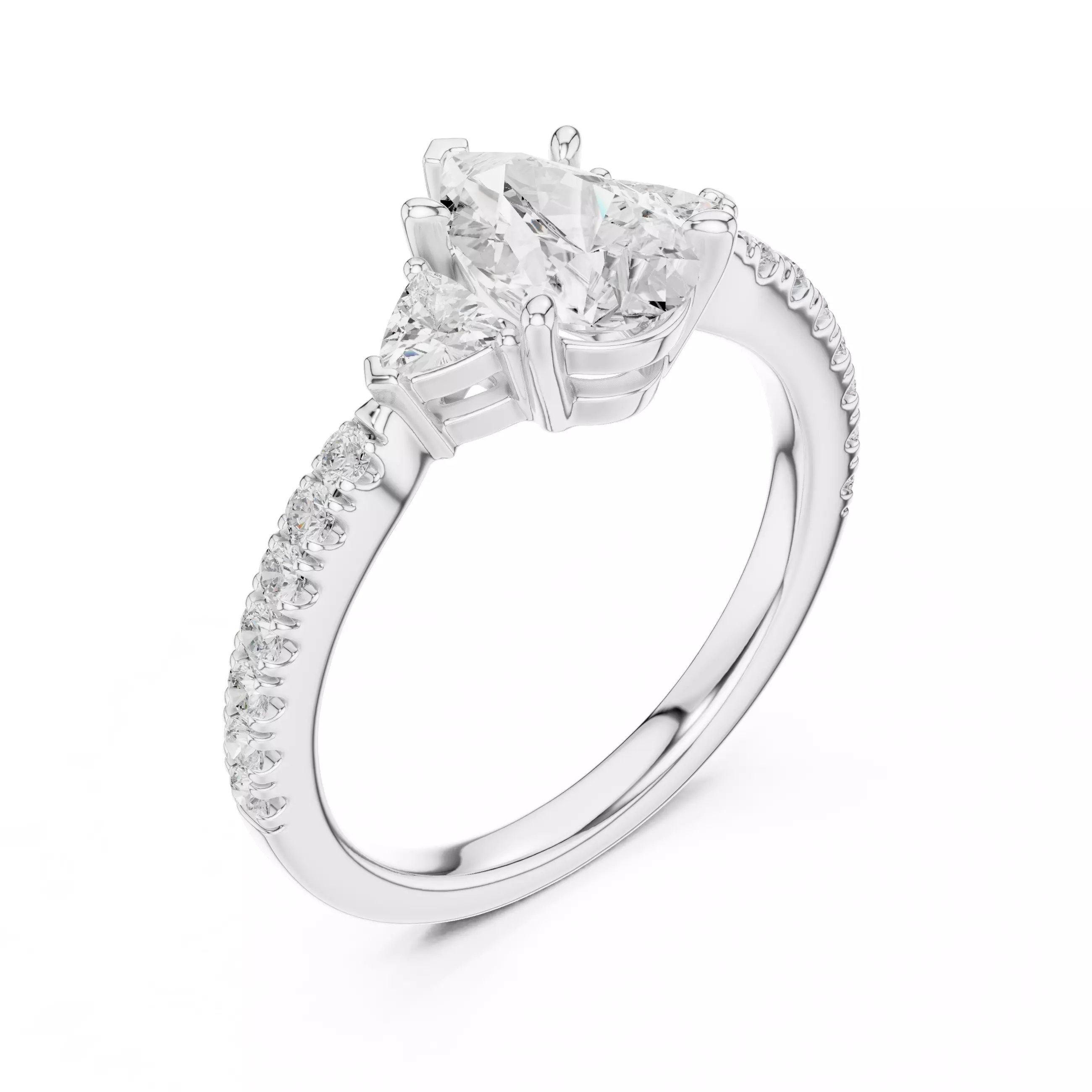 Pear and Trillion Diamond Round Cut Pave Band Ring 3DM STL Video 3D print model_10