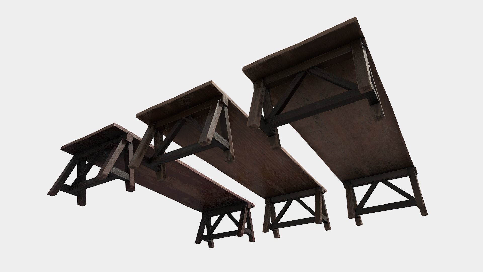 Long Wooden Bar Table Low-poly 3D model_3