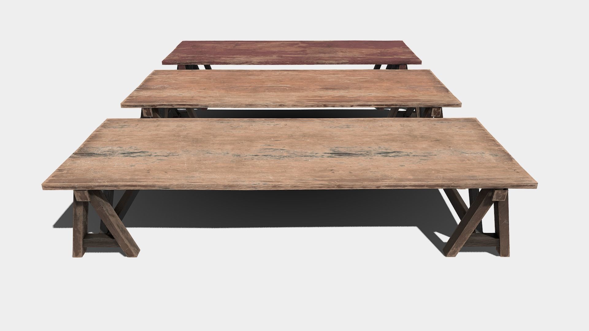 Long Wooden Bar Table Low-poly 3D model_2