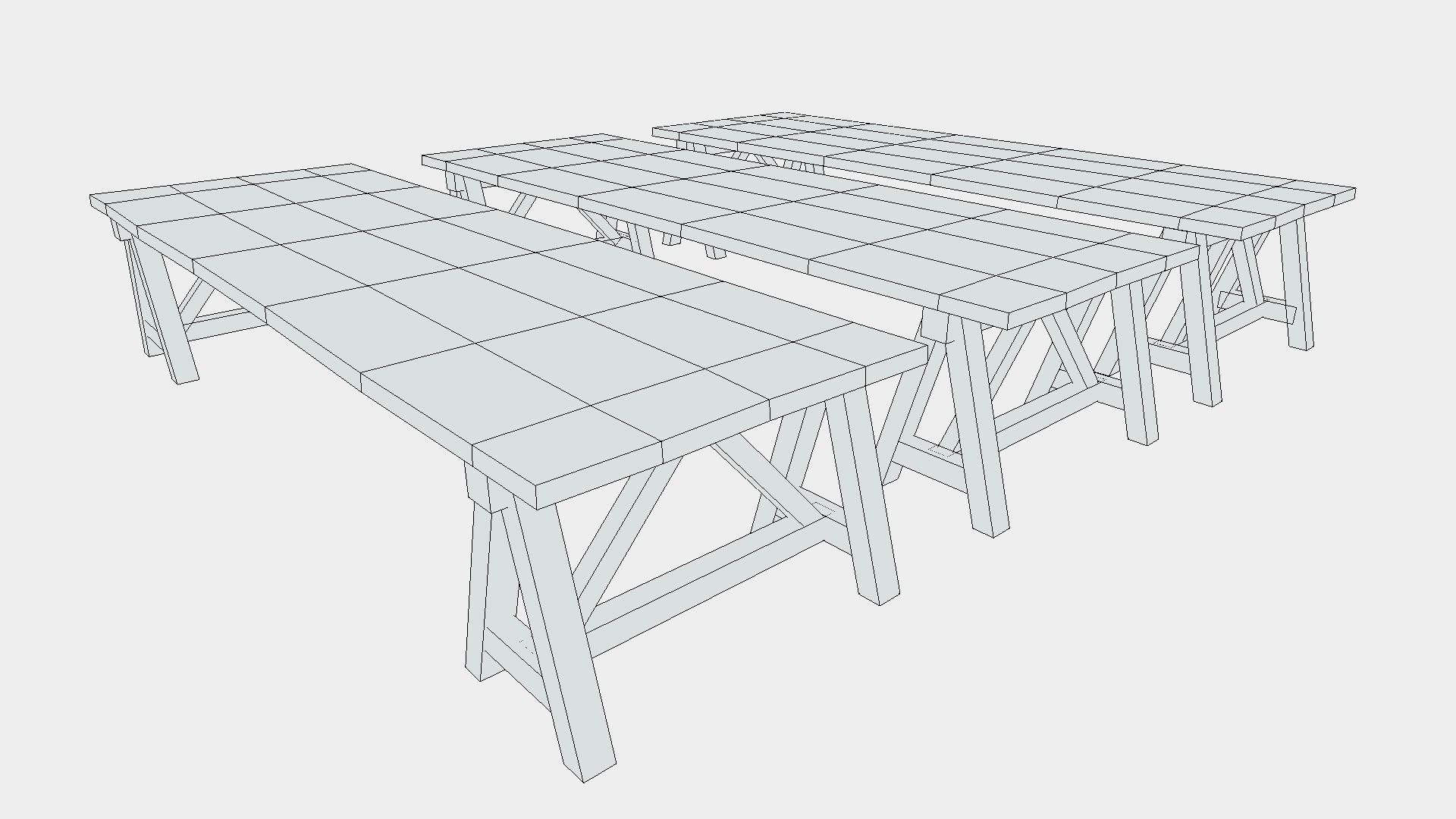 Long Wooden Bar Table Low-poly 3D model_5