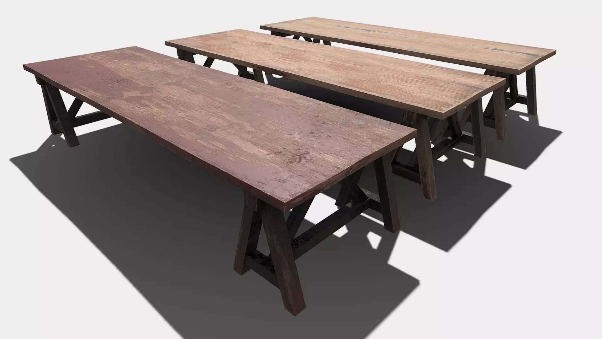 Long Wooden Bar Table Low-poly 3D model_0