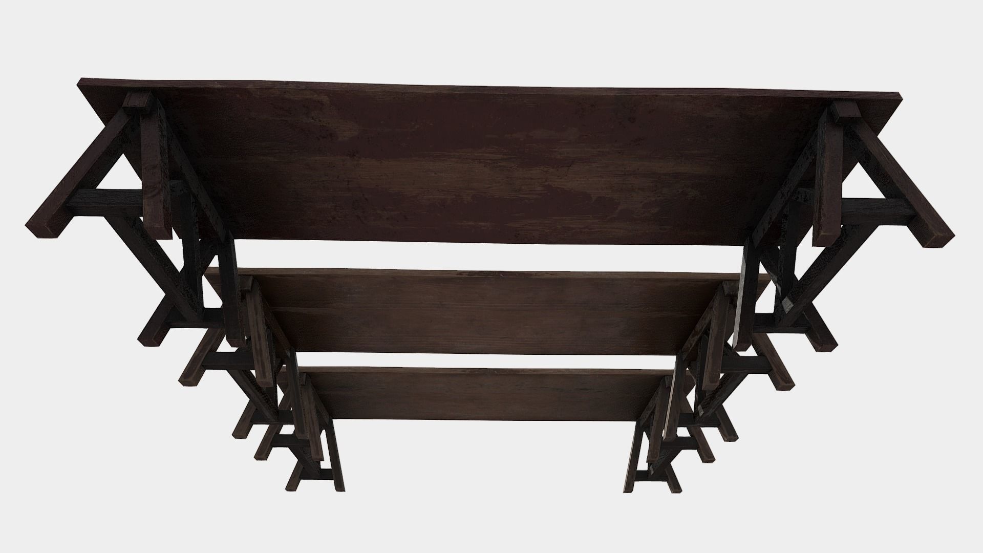Long Wooden Bar Table Low-poly 3D model_4