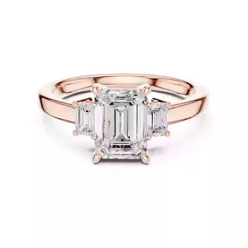 Three Stone Emerald Cut Diamond Engagement Ring 3DM STL Video