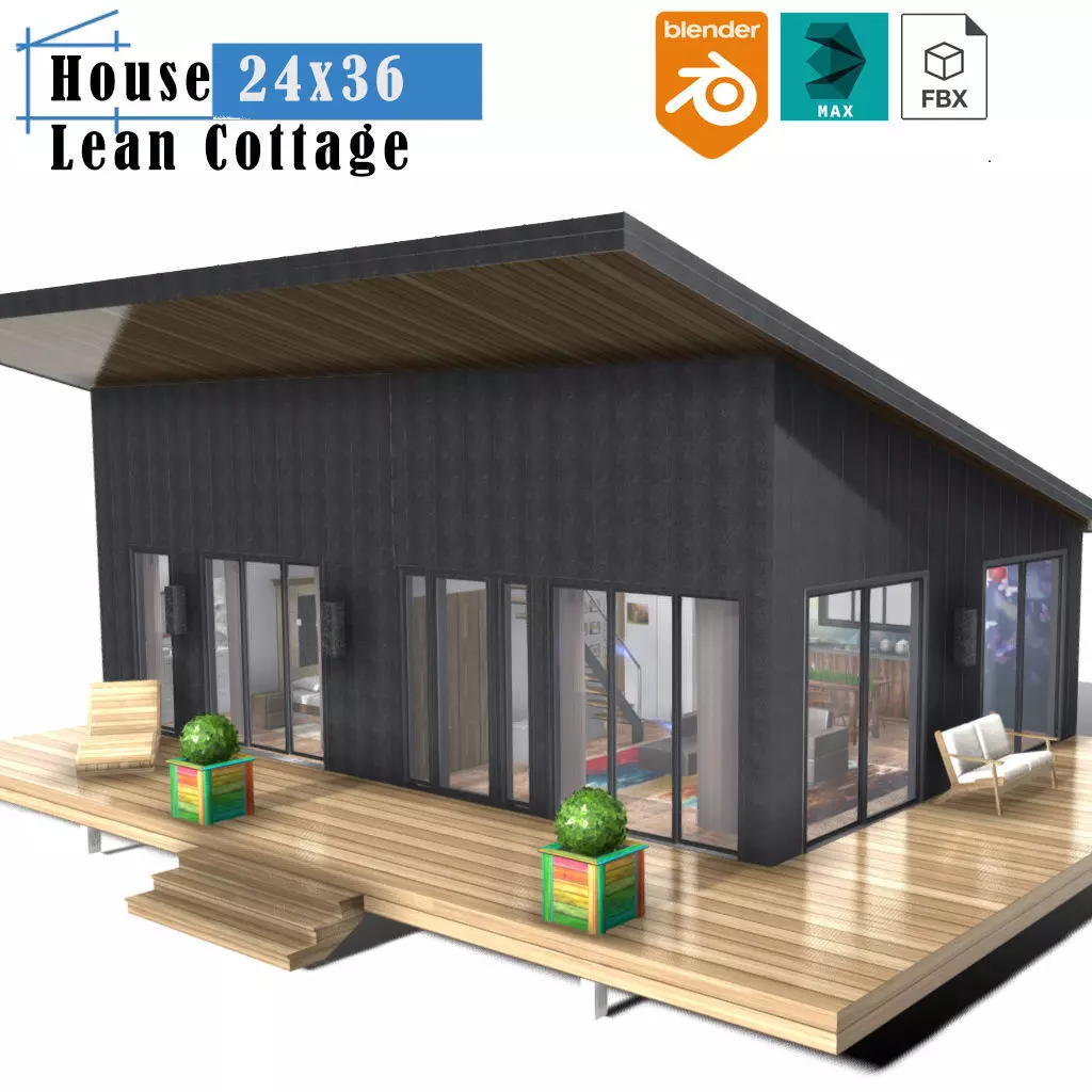 House 24-36 Lean Cottage Plans Low-poly 3D model_0