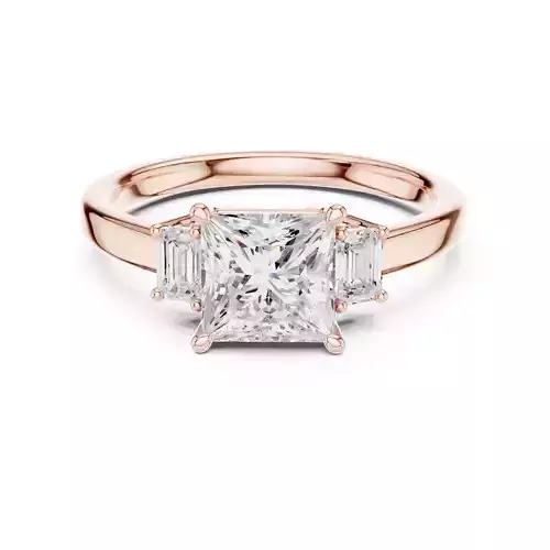 Three Stone Princess Emerald Diamond Wedding Ring 3DM STL Video