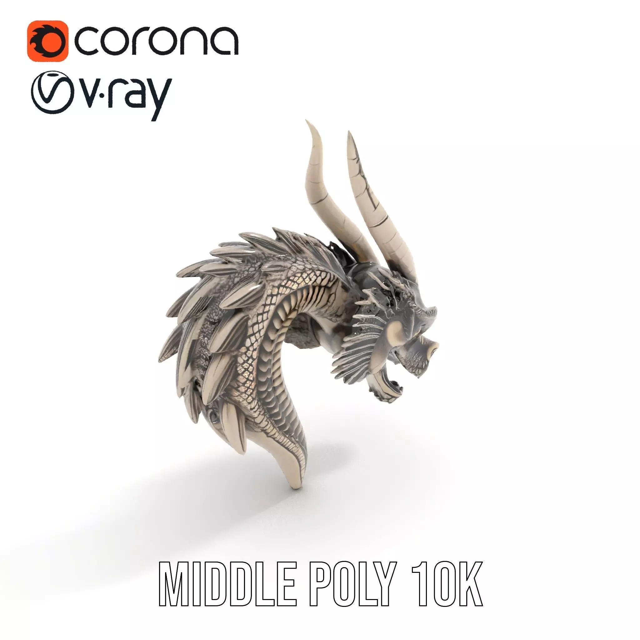 Silver Dragon Head model pack Low-poly 3D model_7