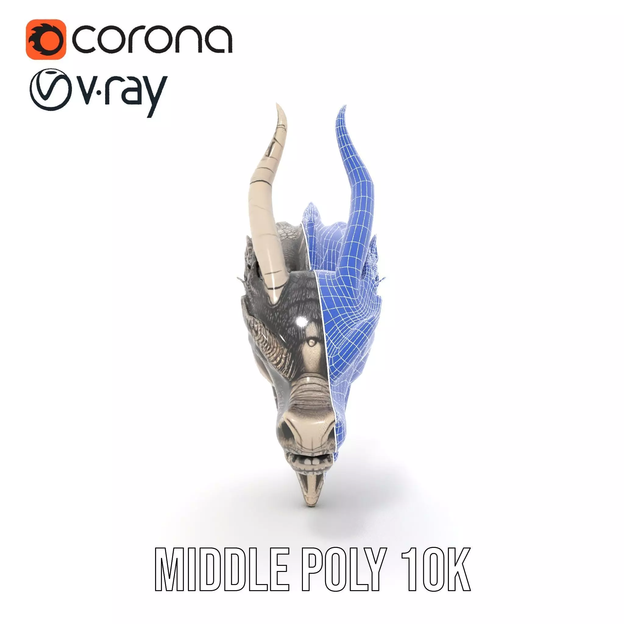 Silver Dragon Head model pack Low-poly 3D model_30