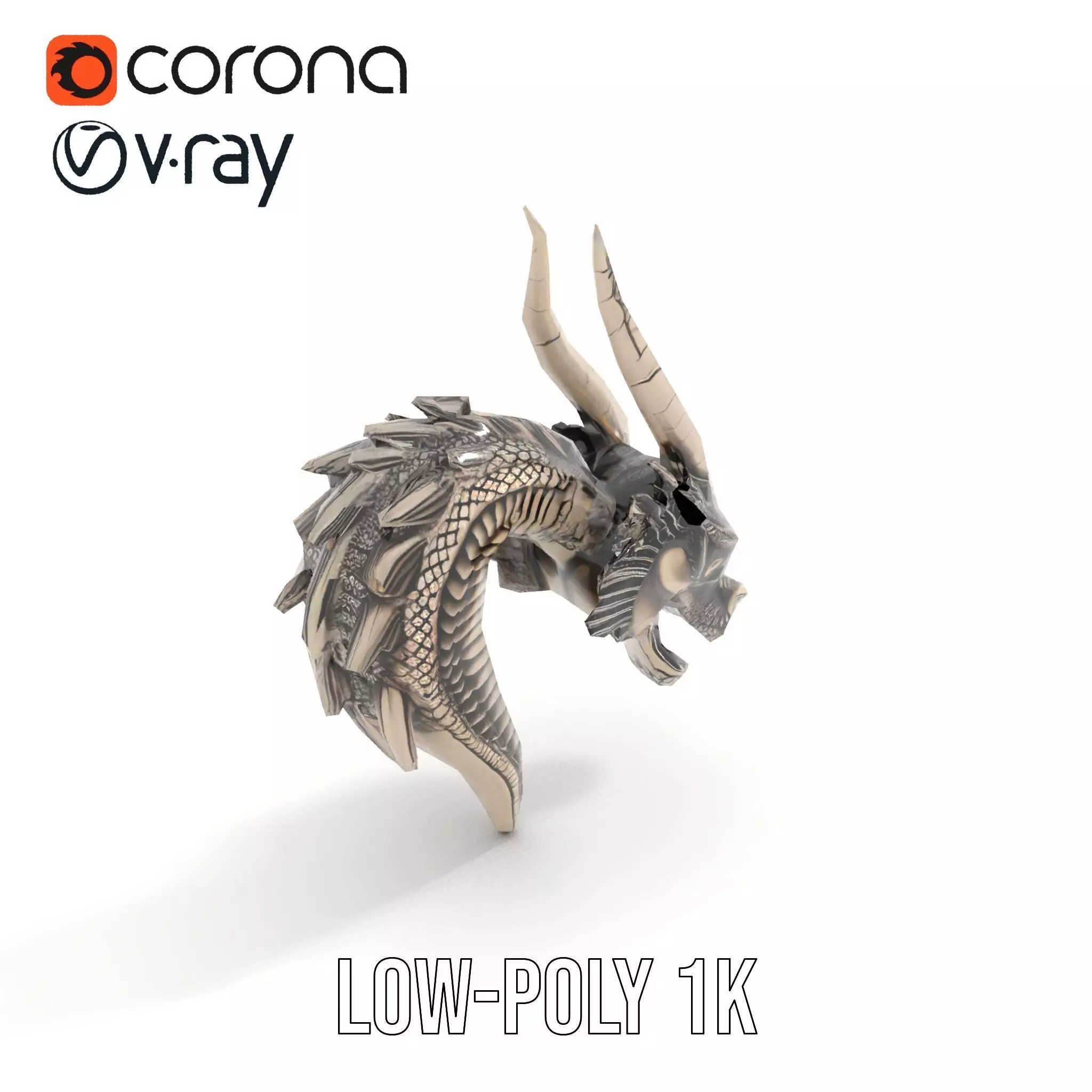 Silver Dragon Head model pack Low-poly 3D model_23