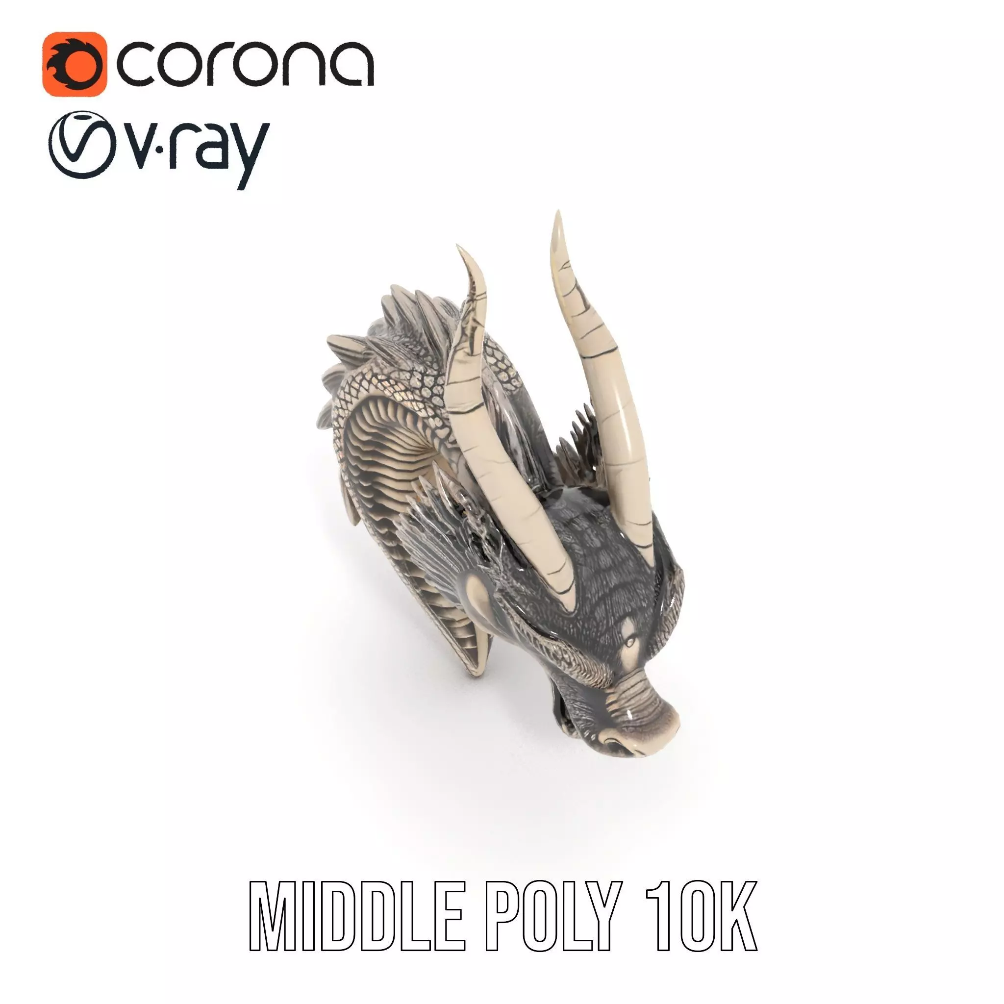 Silver Dragon Head model pack Low-poly 3D model_12