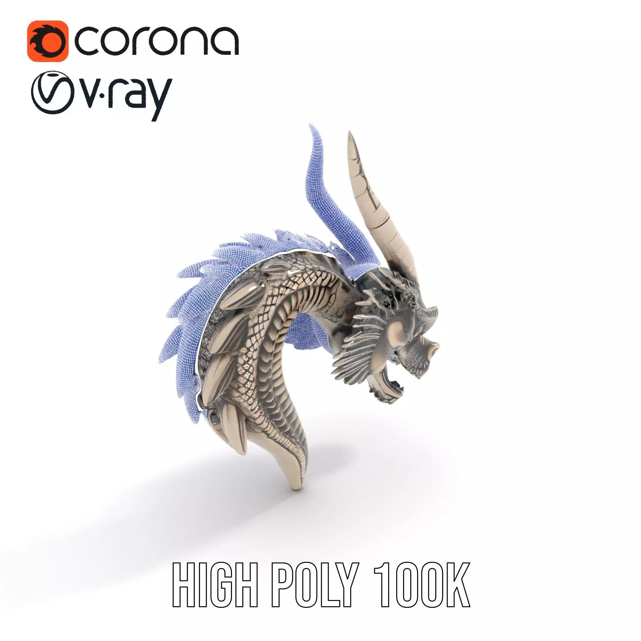 Silver Dragon Head model pack Low-poly 3D model_24