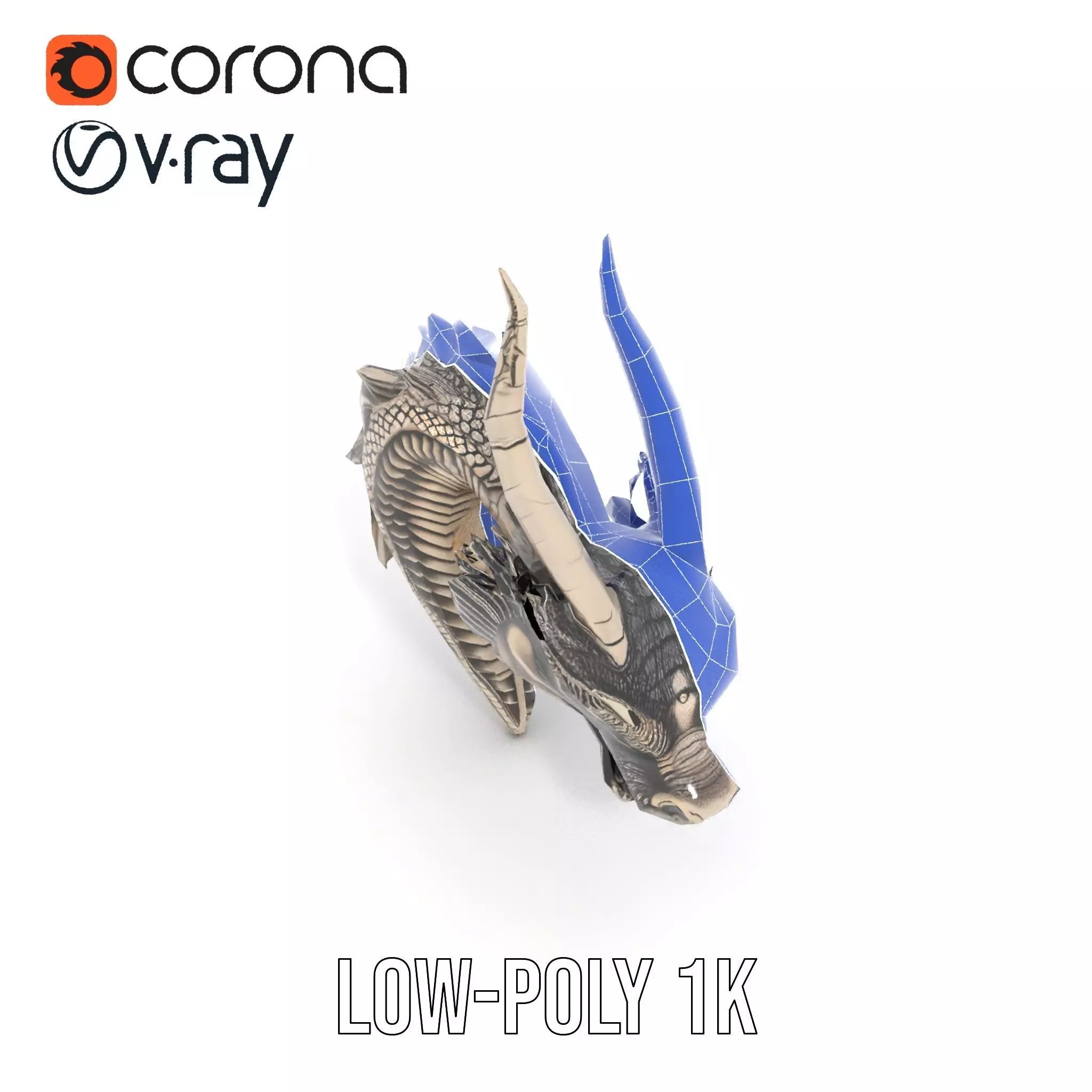 Silver Dragon Head model pack Low-poly 3D model_29
