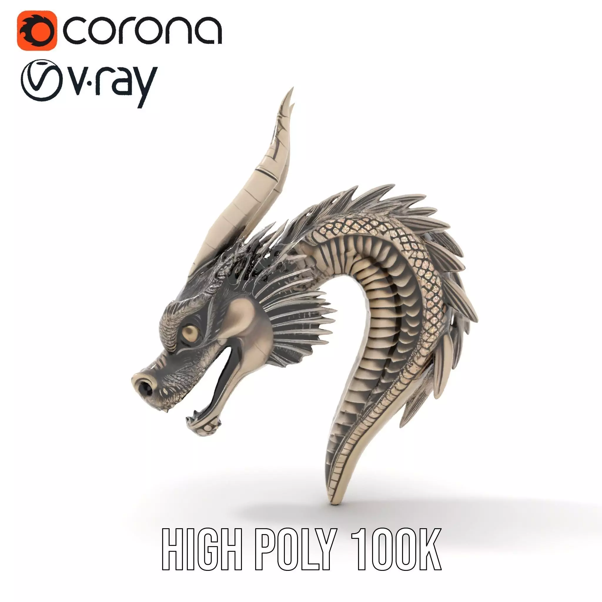 Silver Dragon Head model pack Low-poly 3D model_32