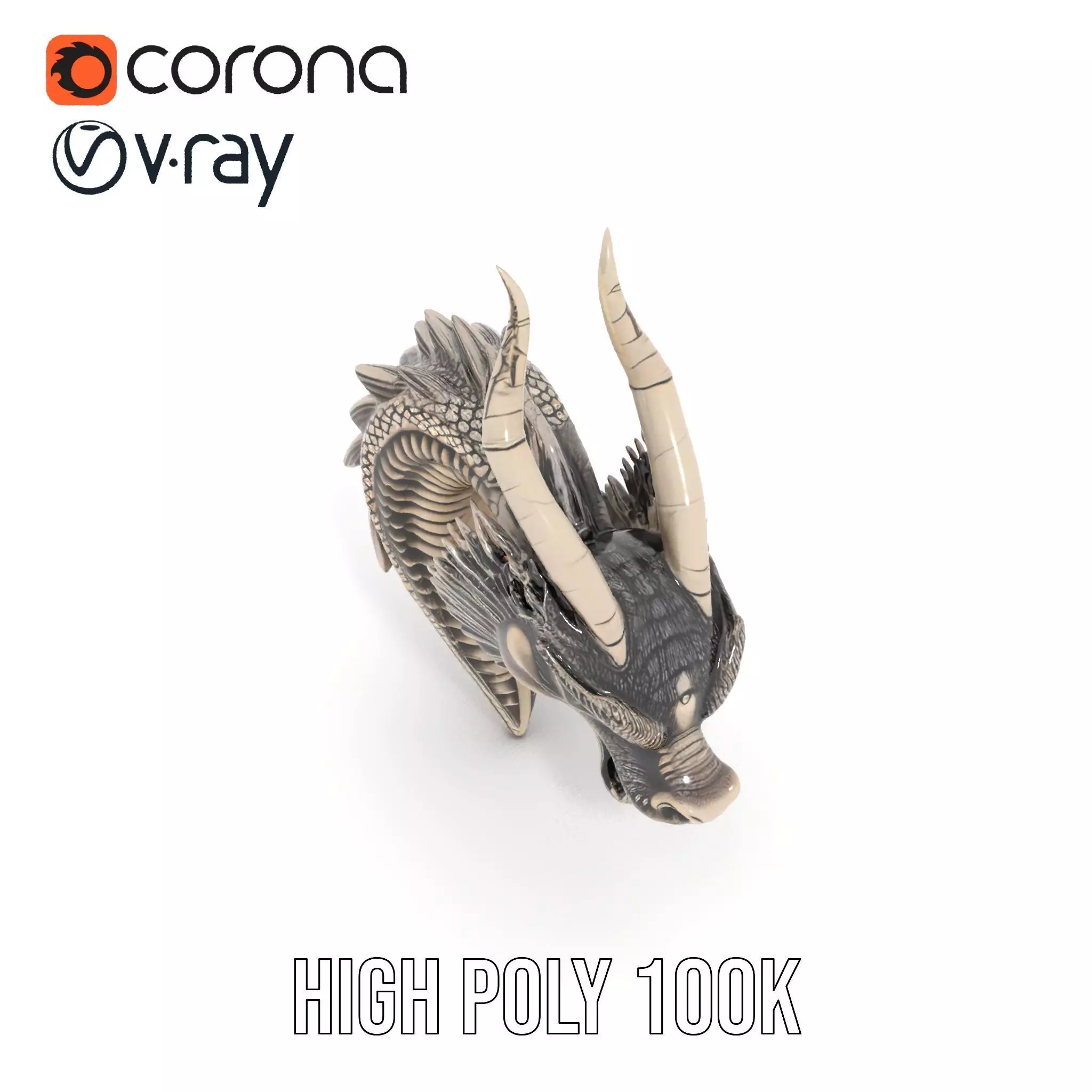 Silver Dragon Head model pack Low-poly 3D model_21