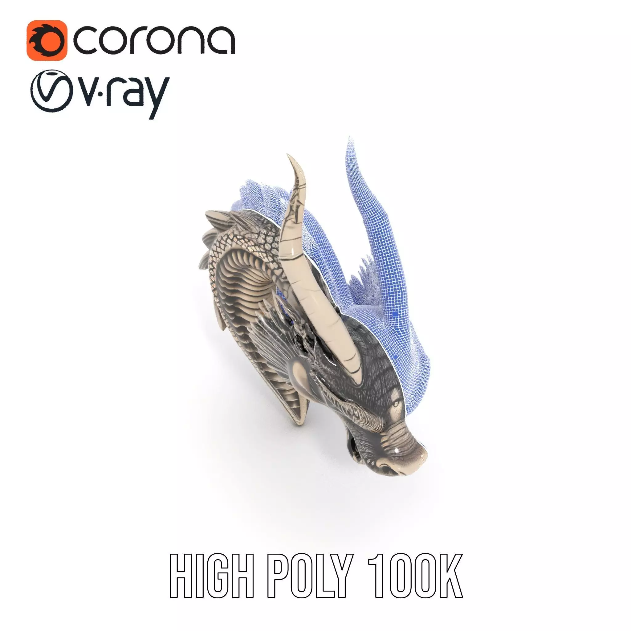 Silver Dragon Head model pack Low-poly 3D model_33