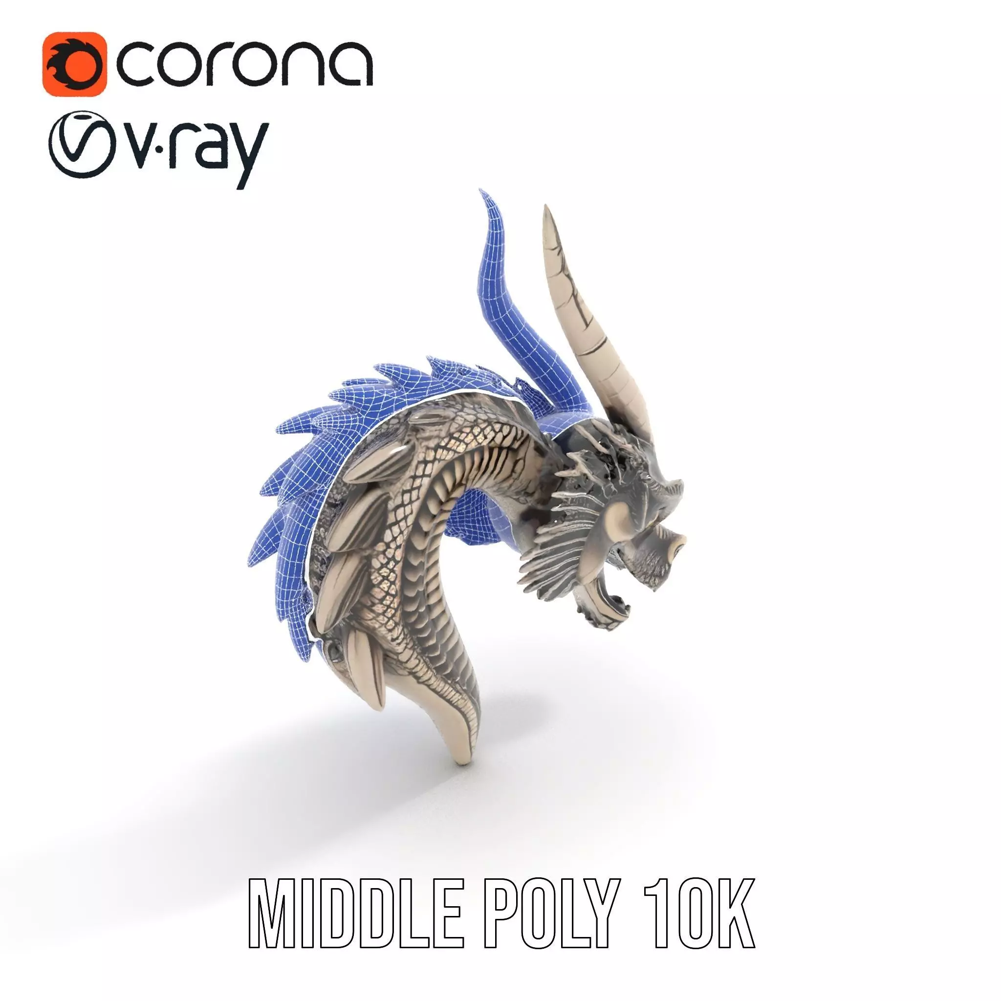 Silver Dragon Head model pack Low-poly 3D model_15