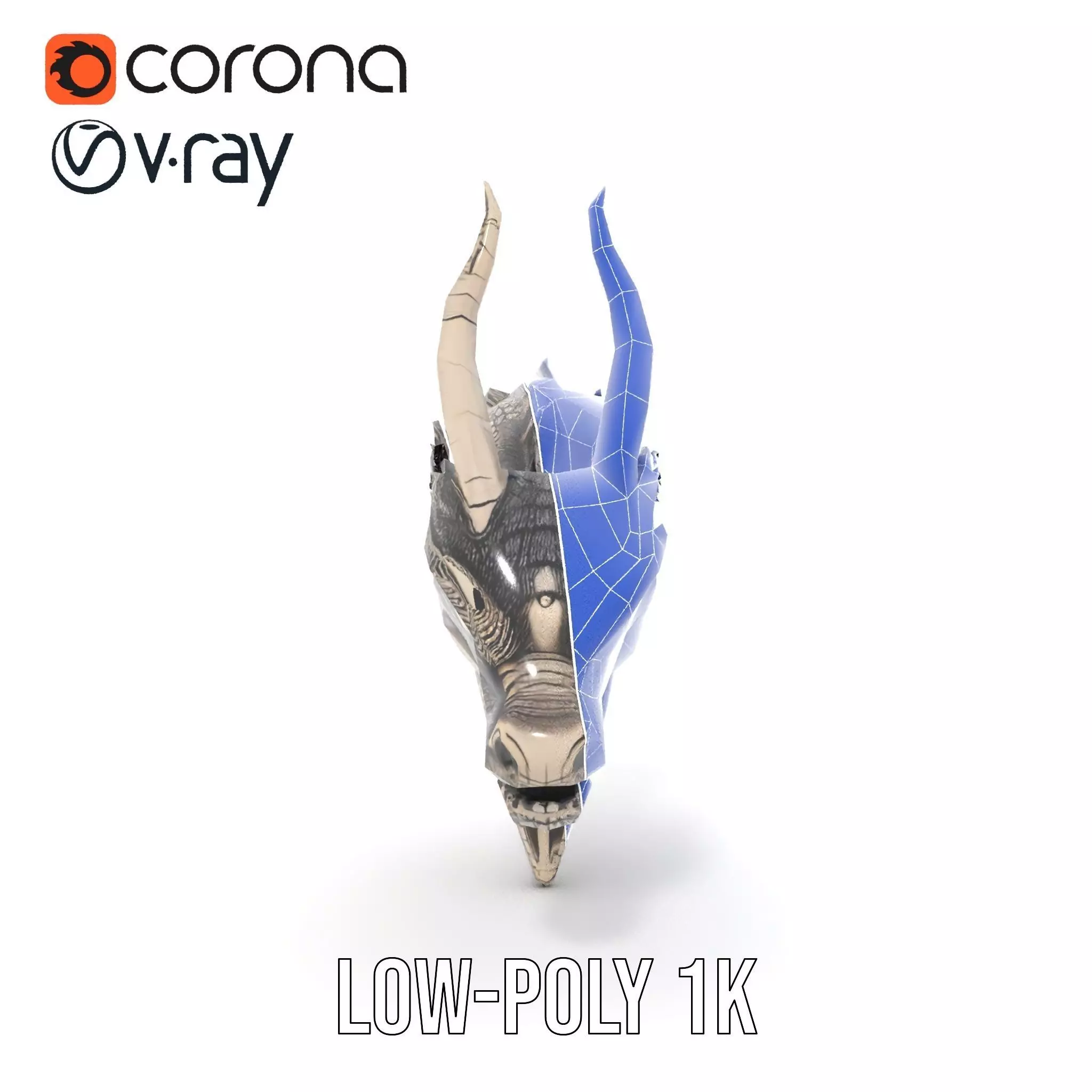 Silver Dragon Head model pack Low-poly 3D model_31