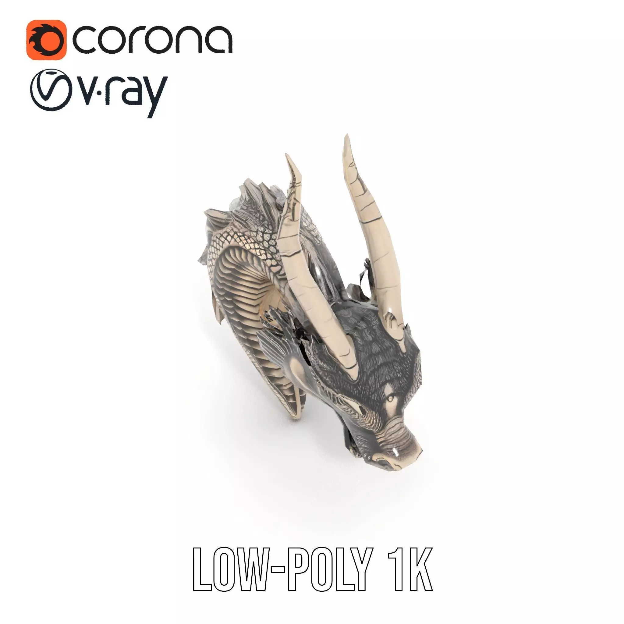 Silver Dragon Head model pack Low-poly 3D model_18