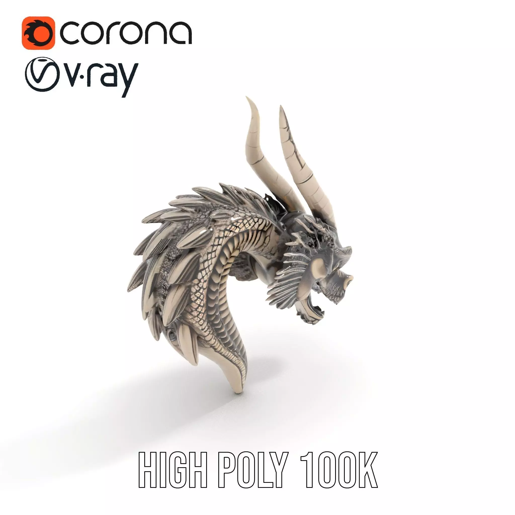 Silver Dragon Head model pack Low-poly 3D model_14