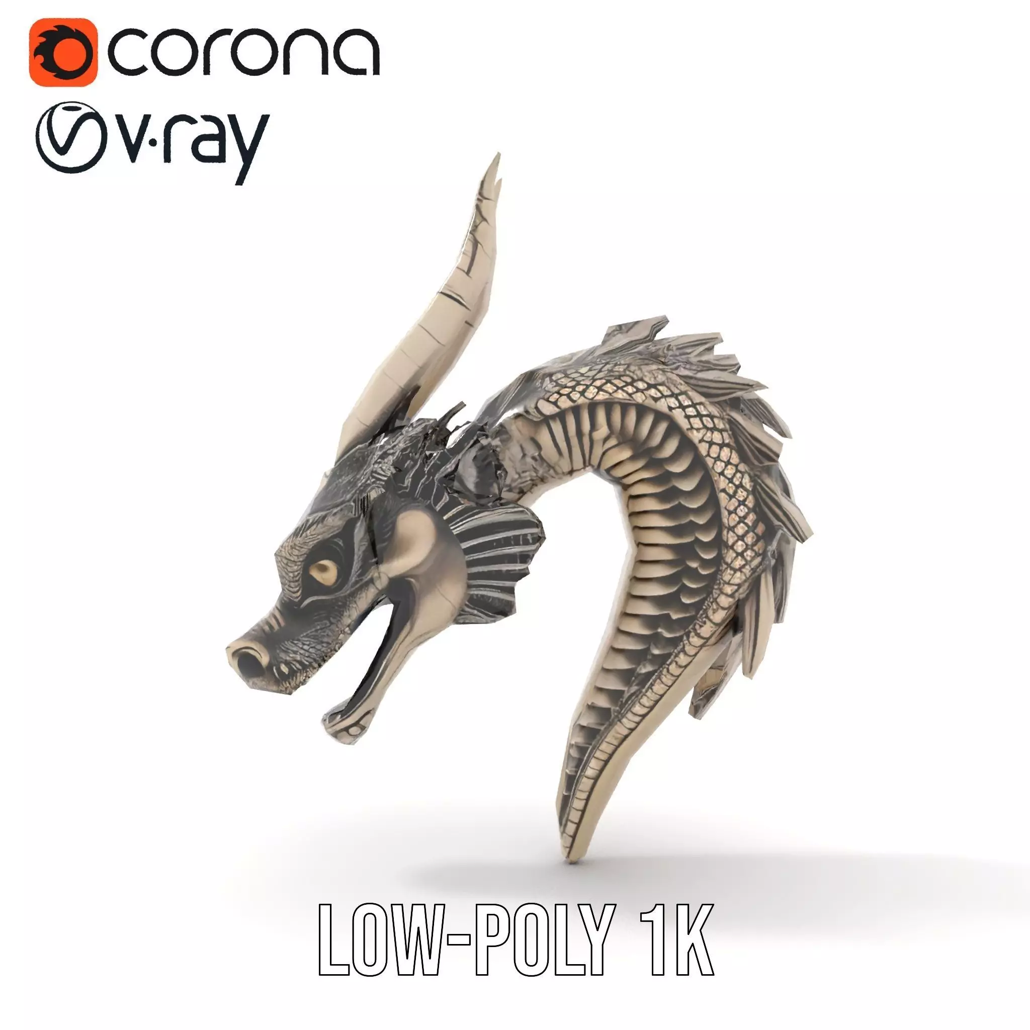 Silver Dragon Head model pack Low-poly 3D model_13