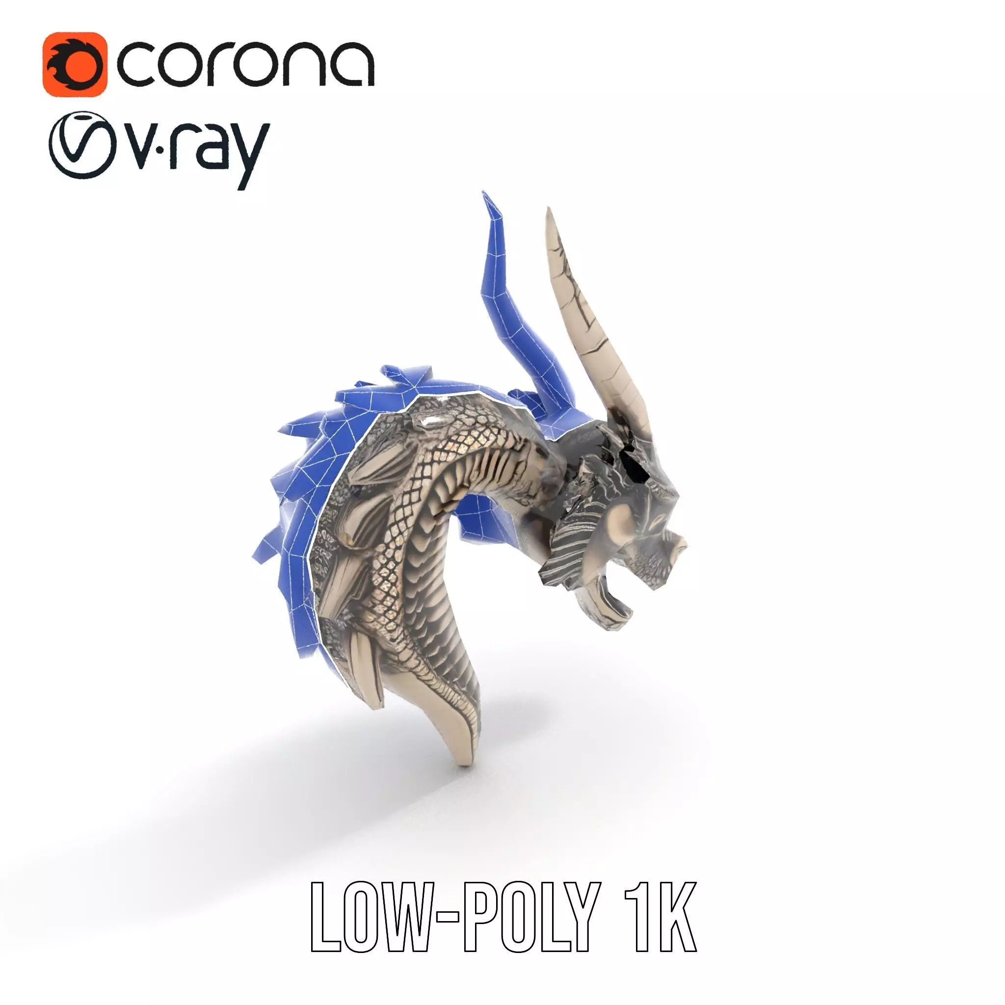 Silver Dragon Head model pack Low-poly 3D model_8