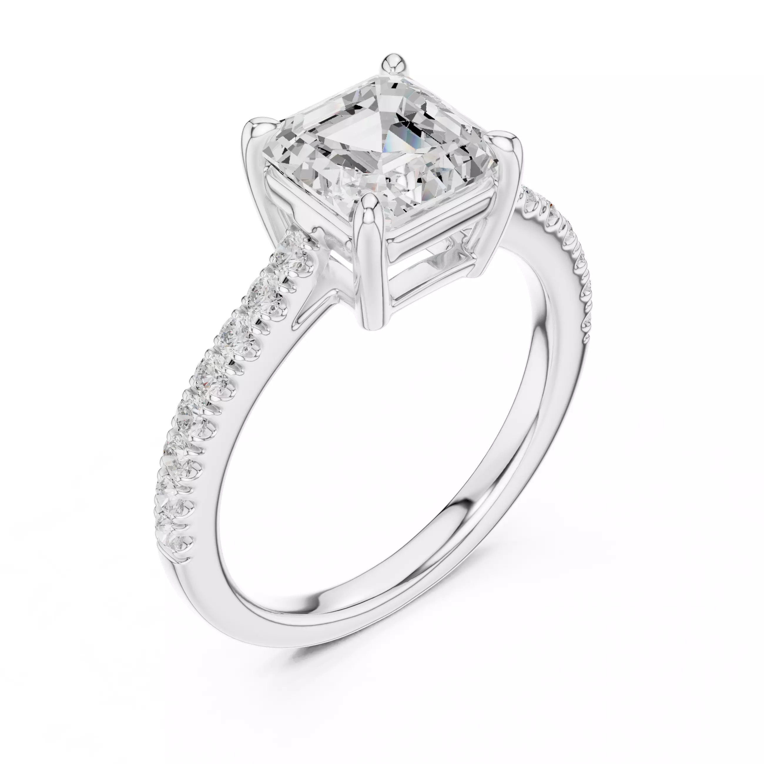 2CT Asscher Cut Diamond Engagement Wedding Ring 3DM STL Video 3D print model_10