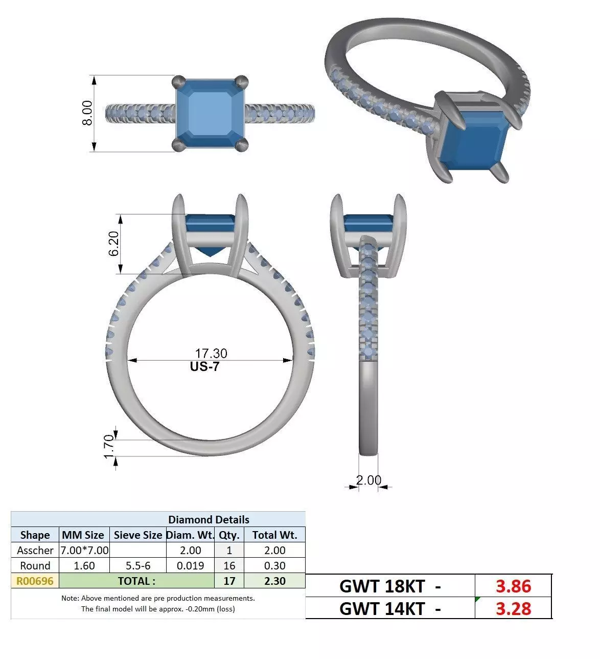 2CT Asscher Cut Diamond Engagement Wedding Ring 3DM STL Video 3D print model_15
