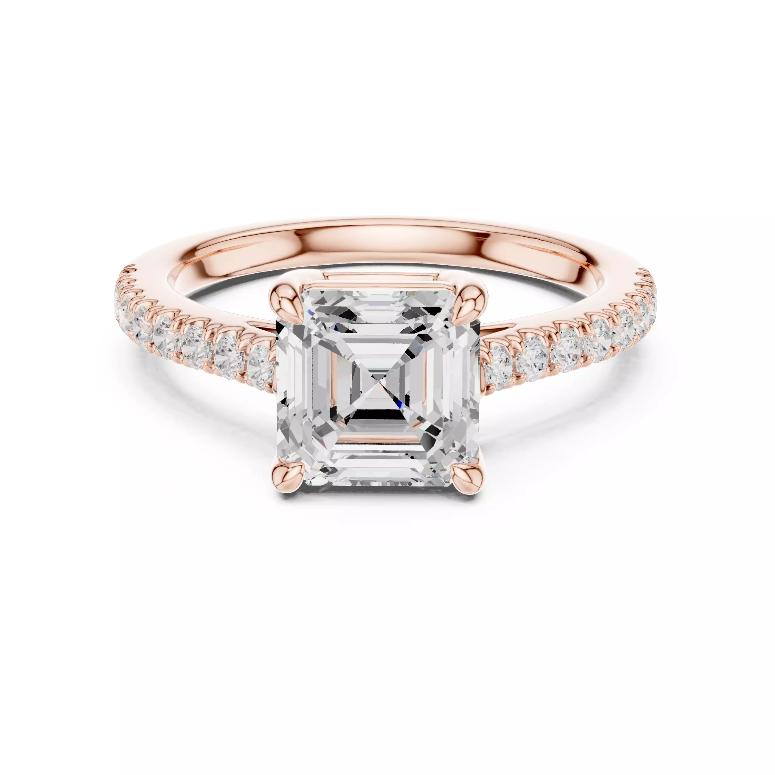 2CT Asscher Cut Diamond Engagement Wedding Ring 3DM STL Video 3D print model_0