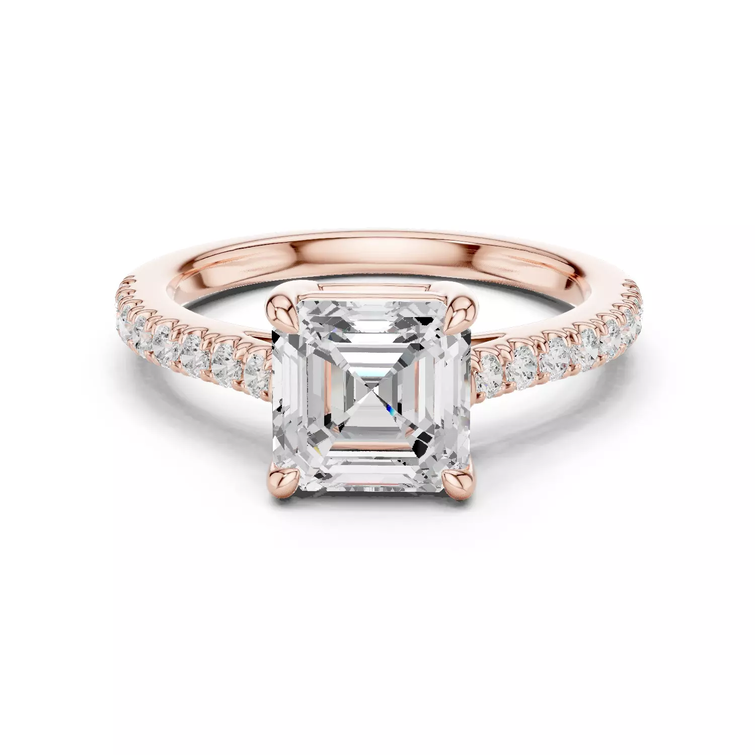 2CT Asscher Cut Diamond Engagement Wedding Ring 3DM STL Video 3D print model_12