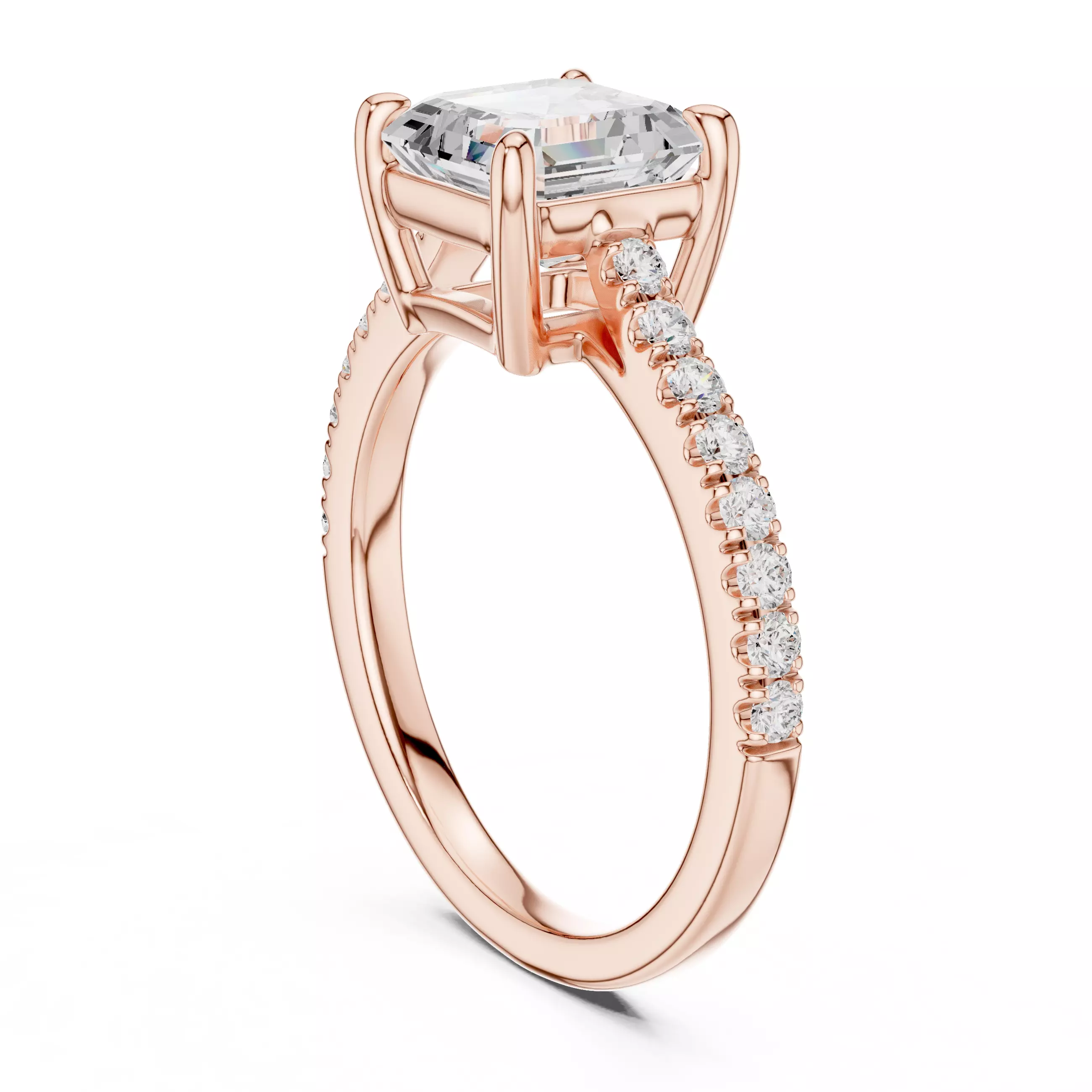 2CT Asscher Cut Diamond Engagement Wedding Ring 3DM STL Video 3D print model_3