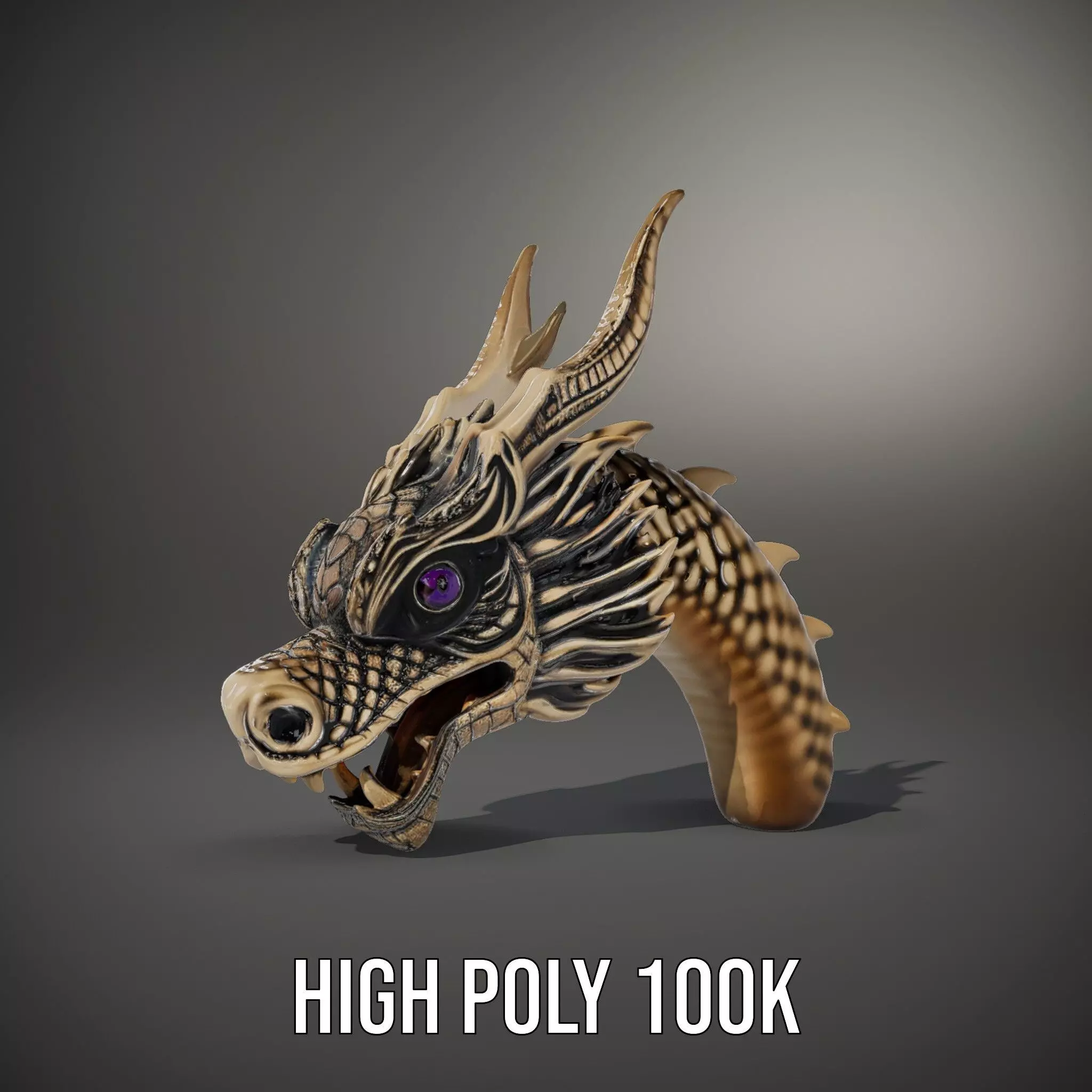 Golden Dragon Head model pack Low-poly 3D model_9