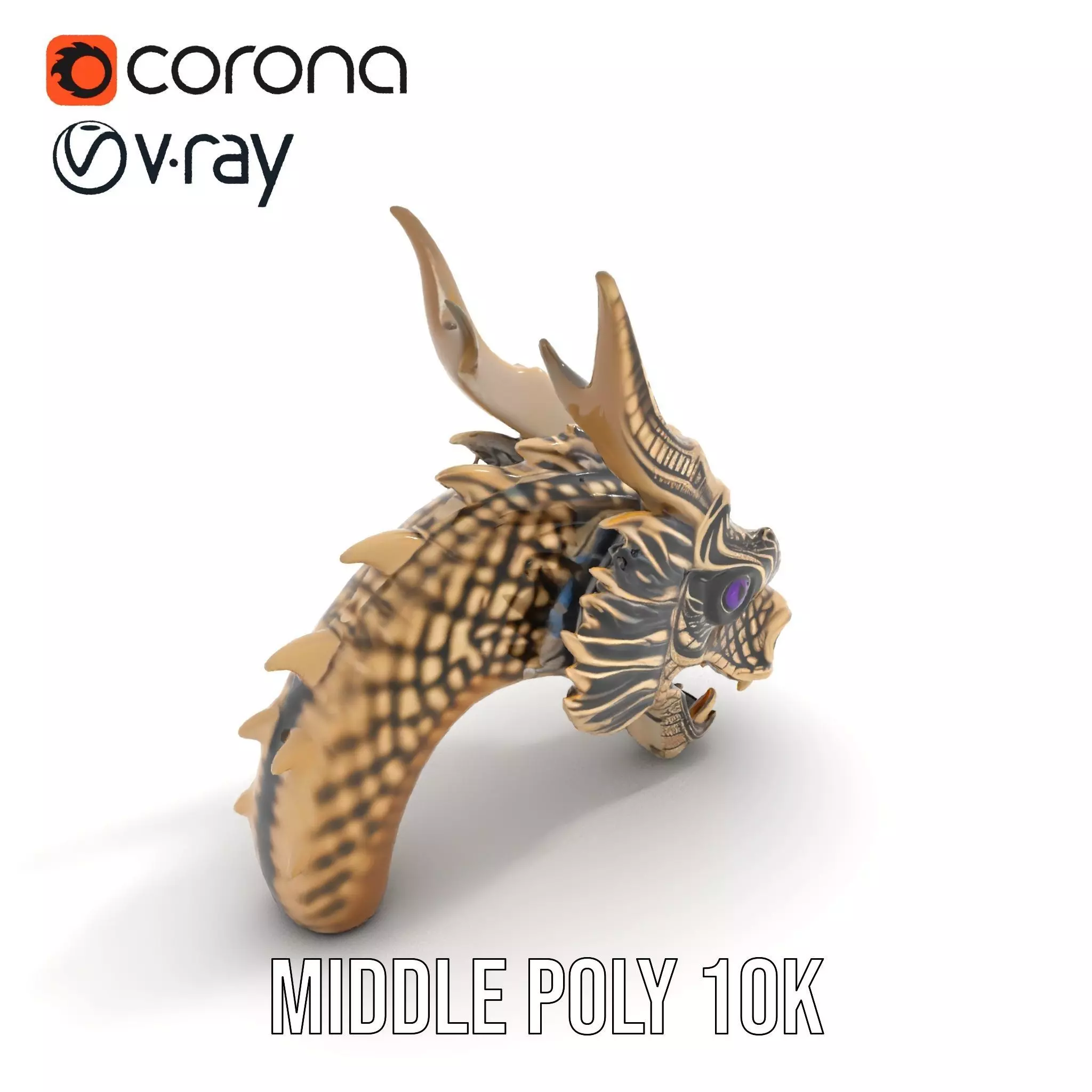 Golden Dragon Head model pack Low-poly 3D model_6