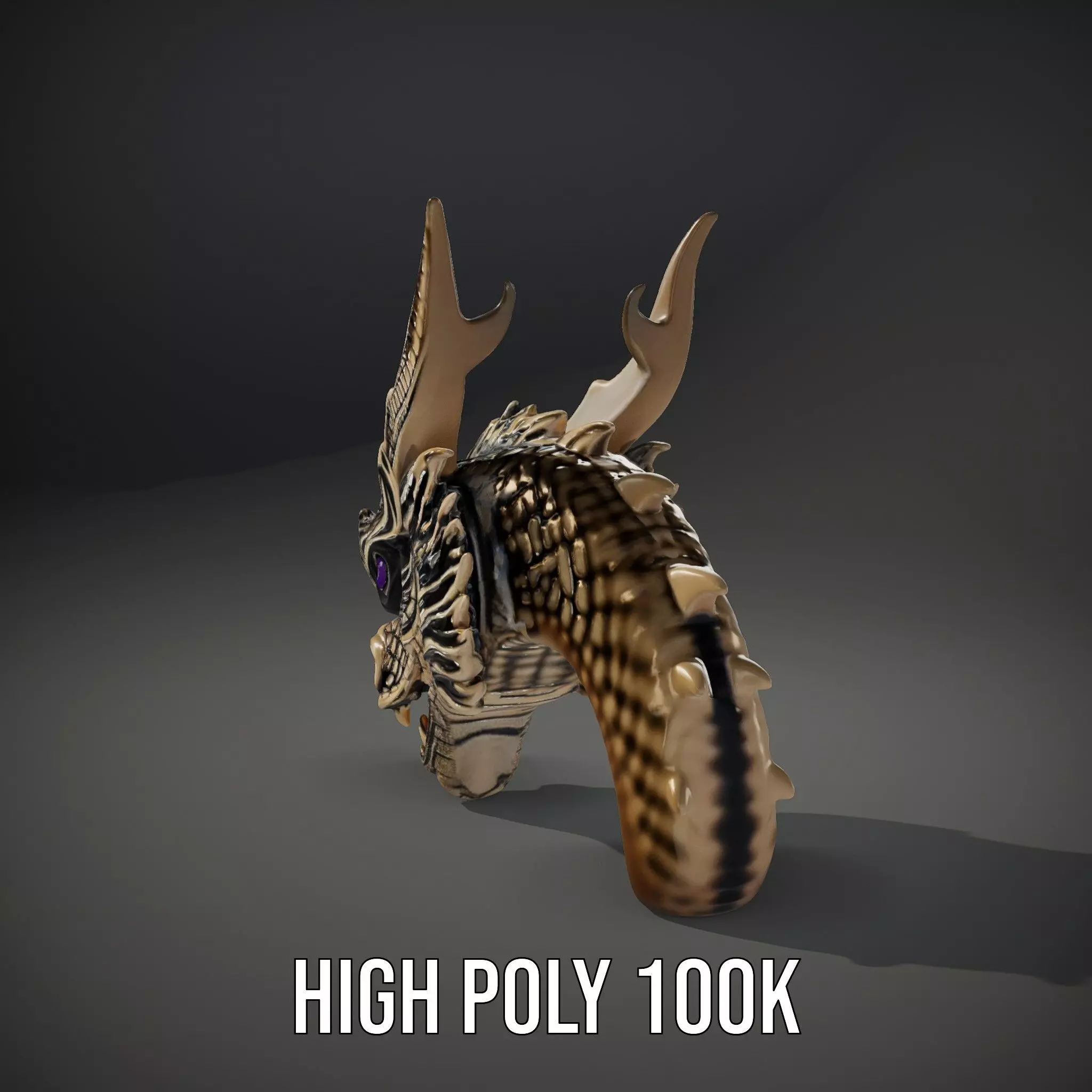 Golden Dragon Head model pack Low-poly 3D model_11