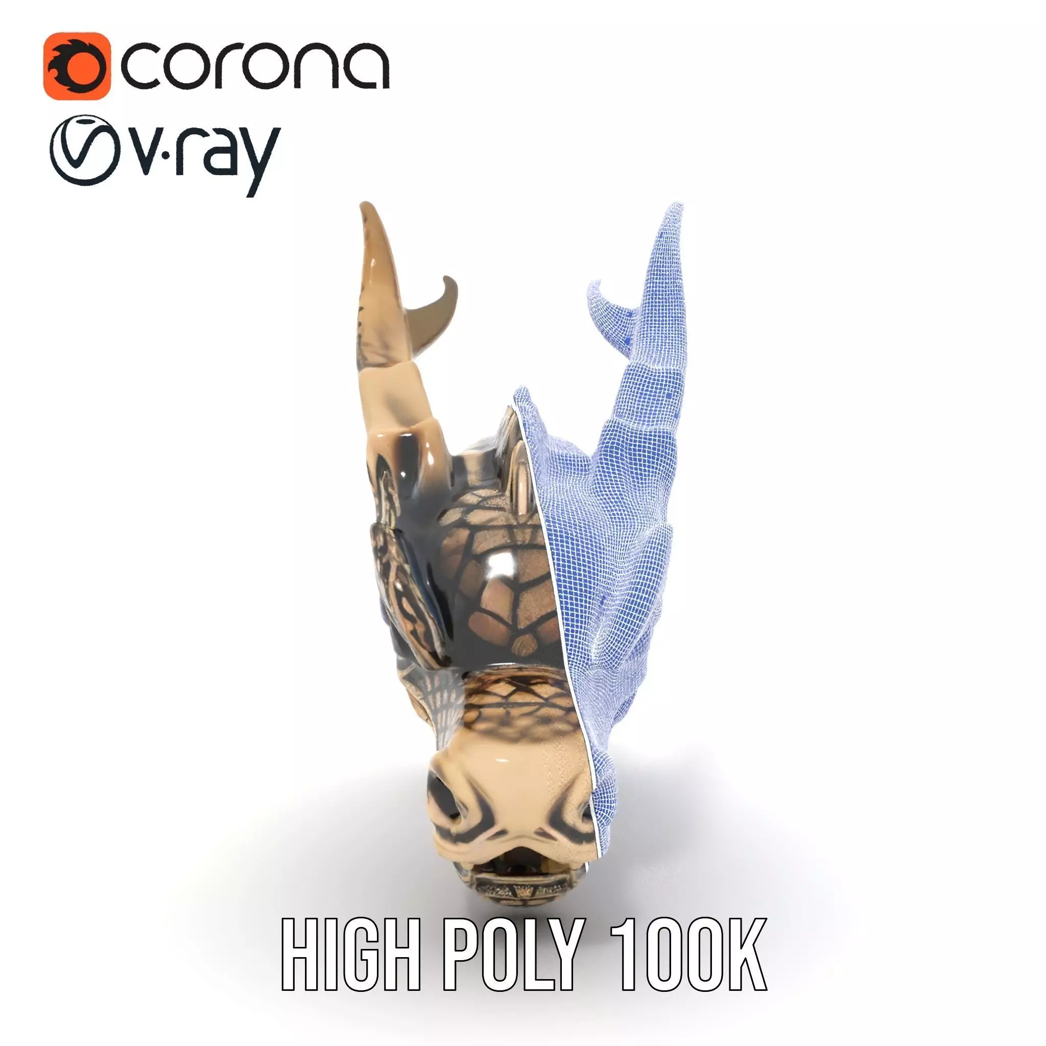 Golden Dragon Head model pack Low-poly 3D model_34