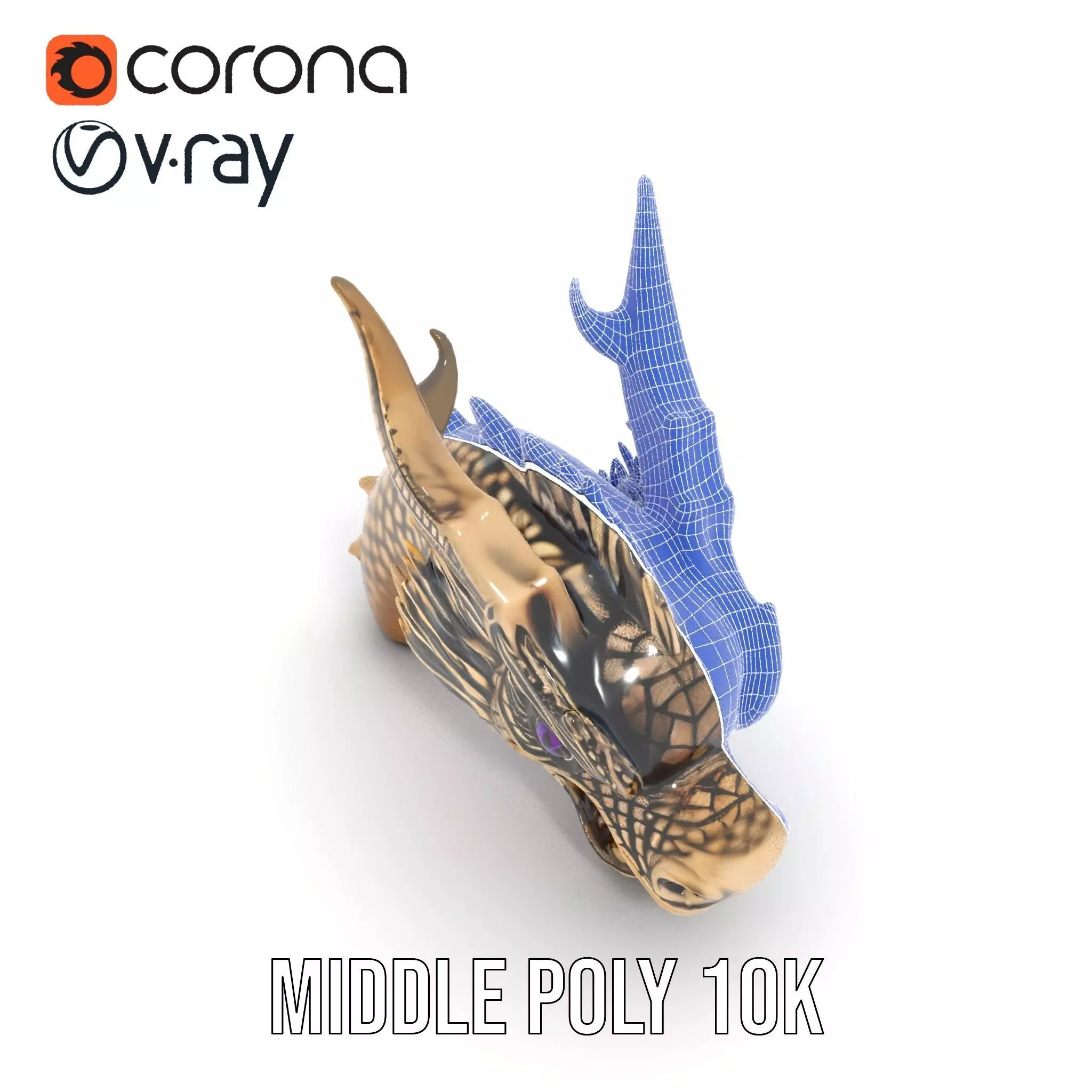 Golden Dragon Head model pack Low-poly 3D model_25