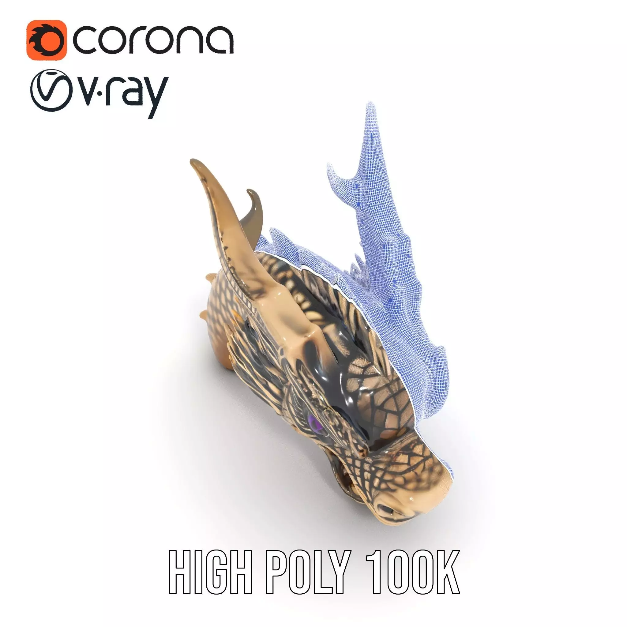 Golden Dragon Head model pack Low-poly 3D model_33