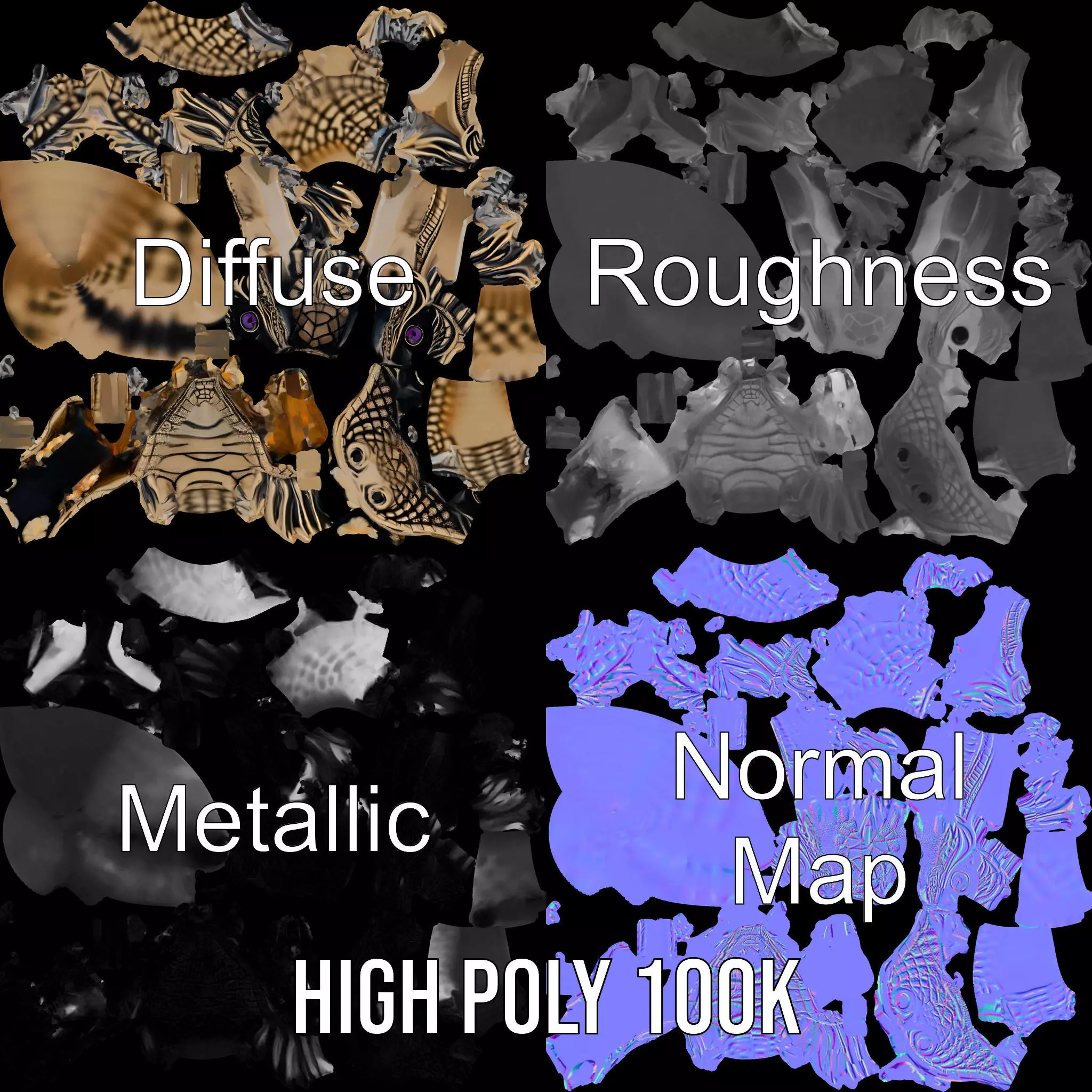 Golden Dragon Head model pack Low-poly 3D model_4