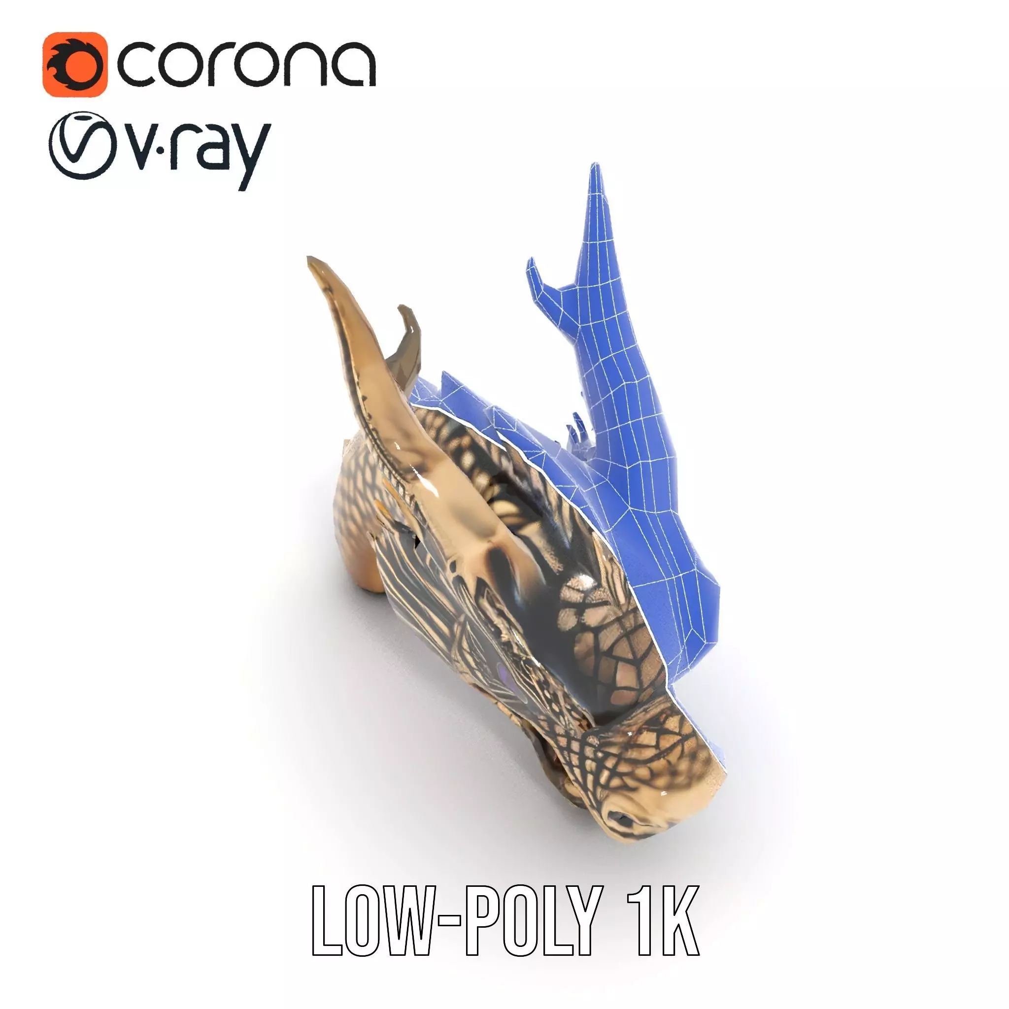 Golden Dragon Head model pack Low-poly 3D model_26