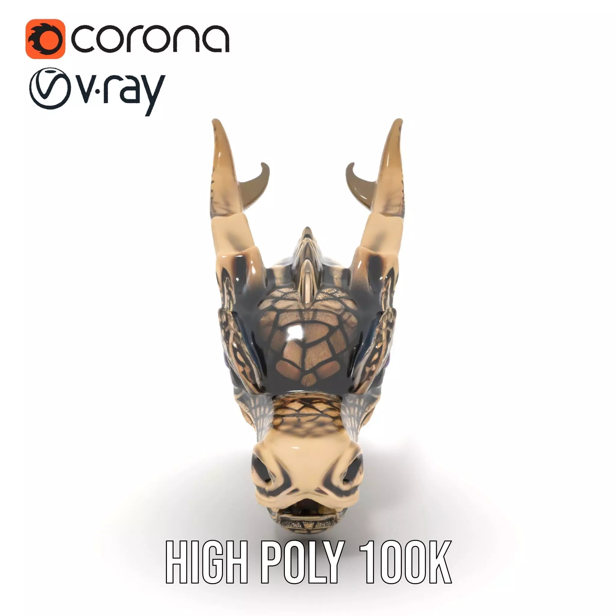 Golden Dragon Head model pack Low-poly 3D model_30