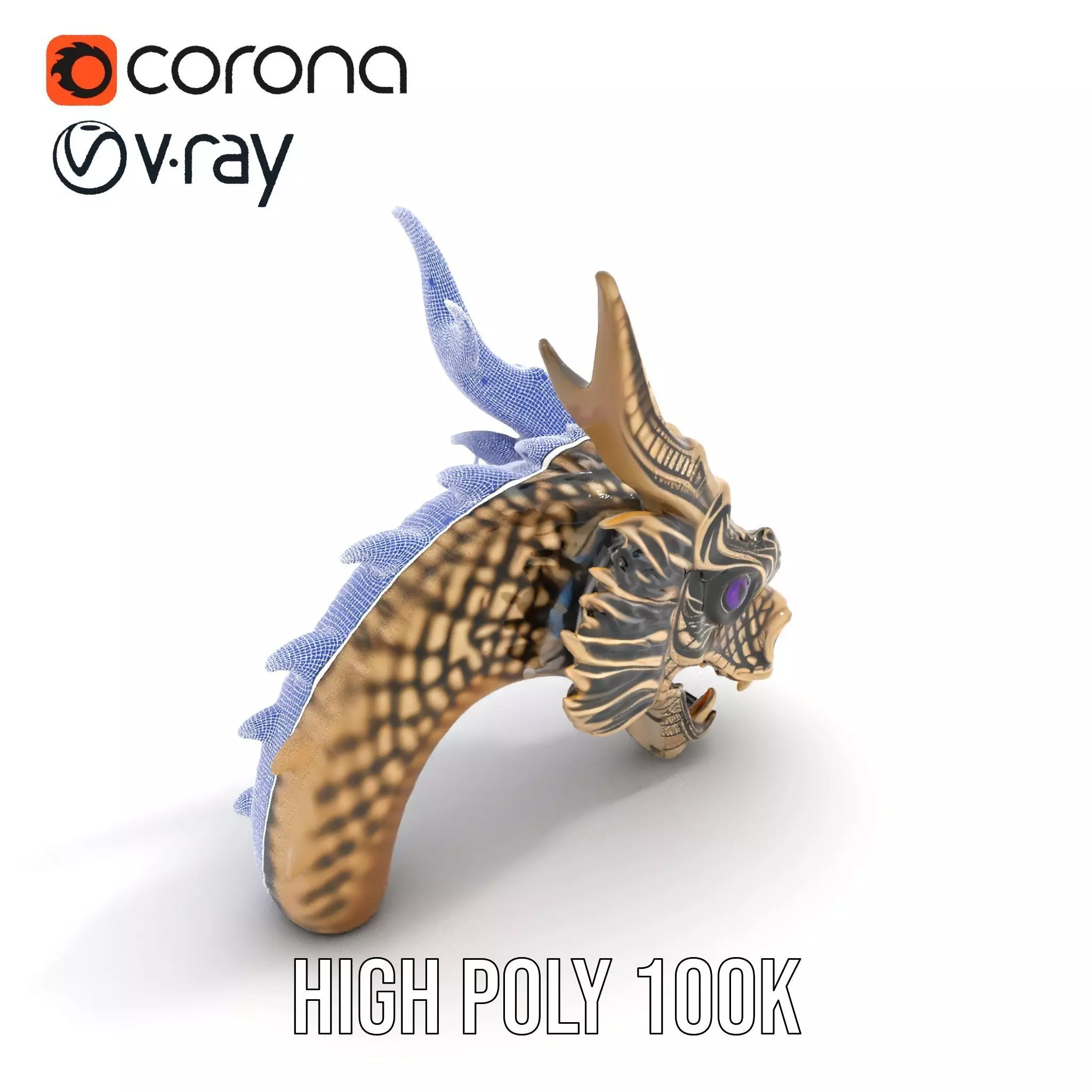 Golden Dragon Head model pack Low-poly 3D model_35