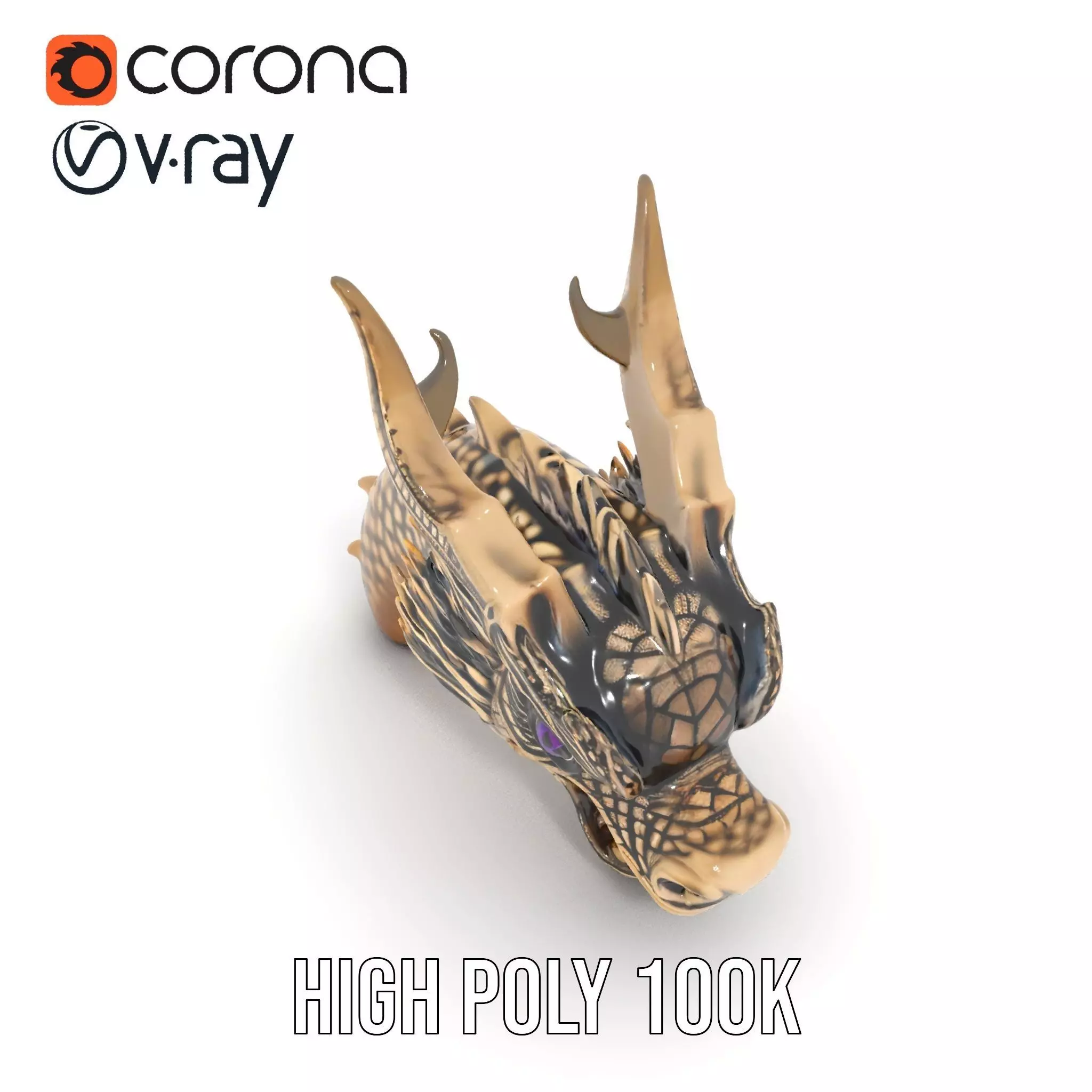 Golden Dragon Head model pack Low-poly 3D model_18