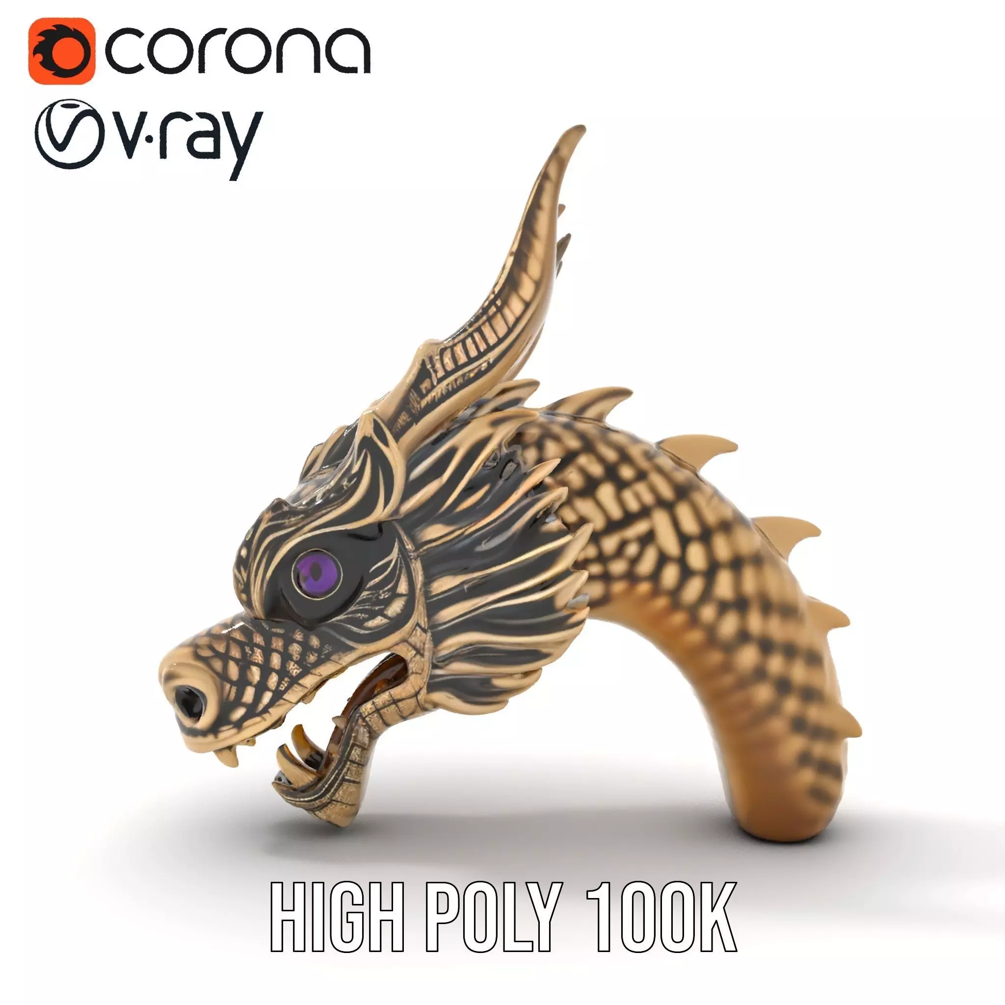 Golden Dragon Head model pack Low-poly 3D model_24