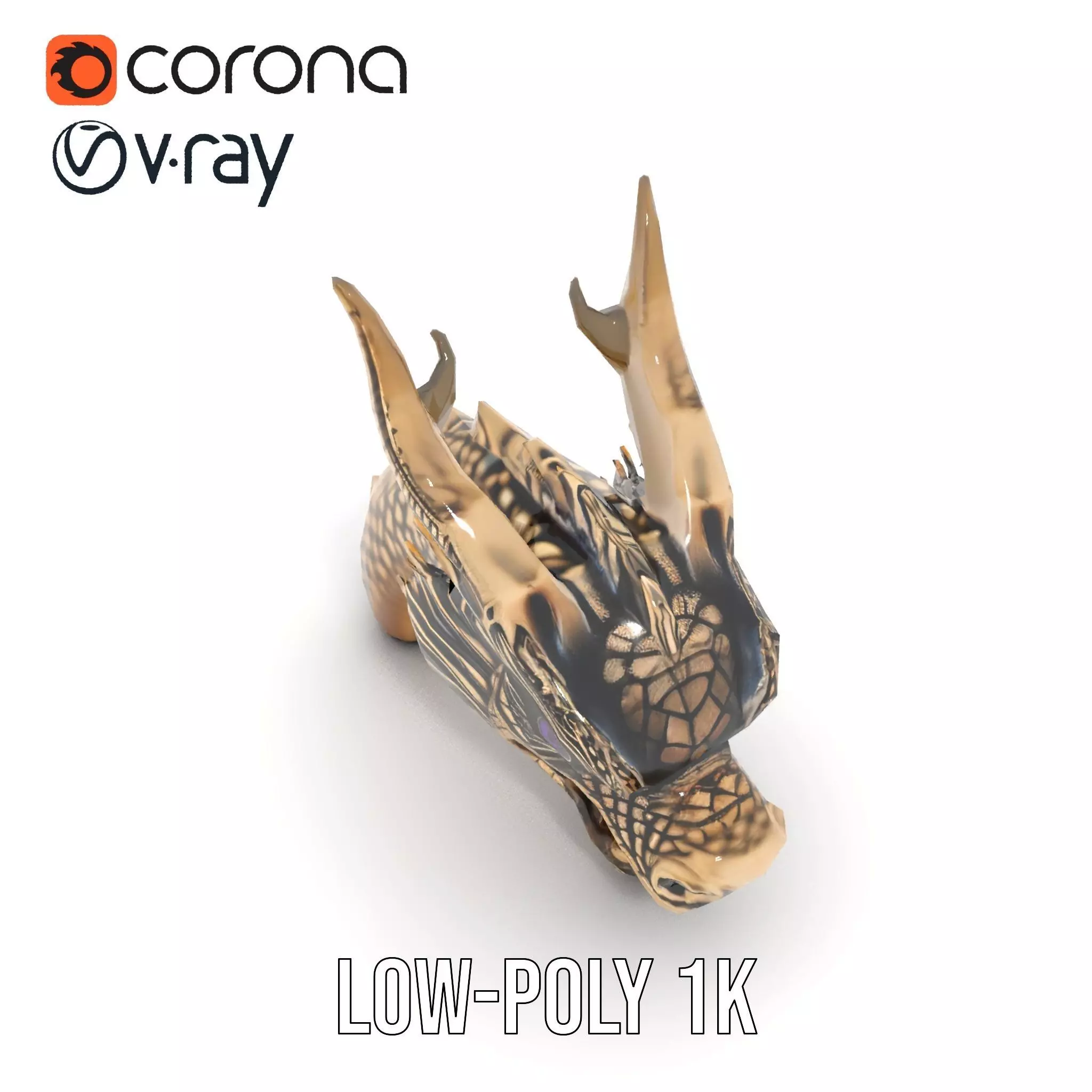 Golden Dragon Head model pack Low-poly 3D model_17