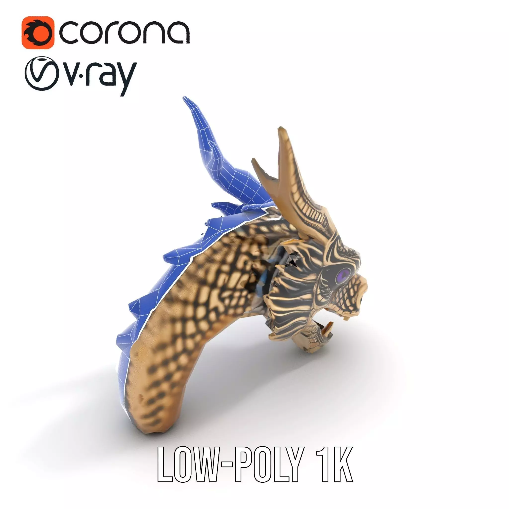 Golden Dragon Head model pack Low-poly 3D model_32