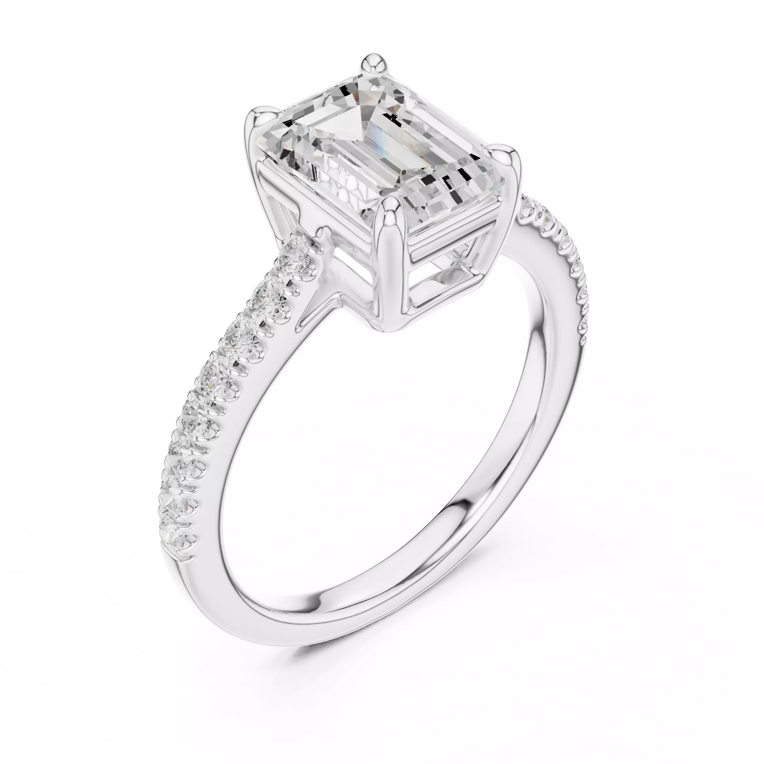 2CT Emerald Cut Diamond Engagement Wedding Ring 3DM STL Video 3D print model_10