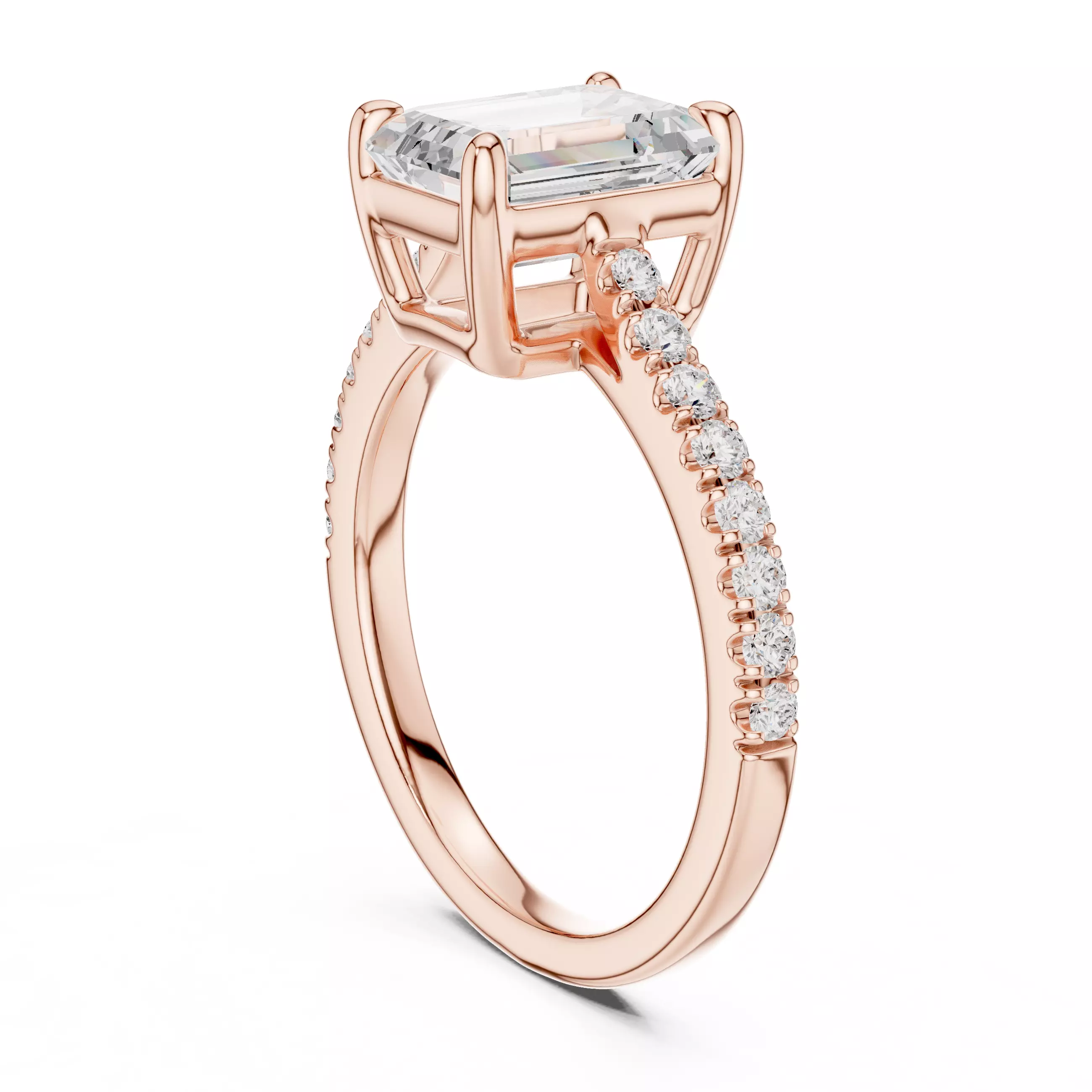 2CT Emerald Cut Diamond Engagement Wedding Ring 3DM STL Video 3D print model_3