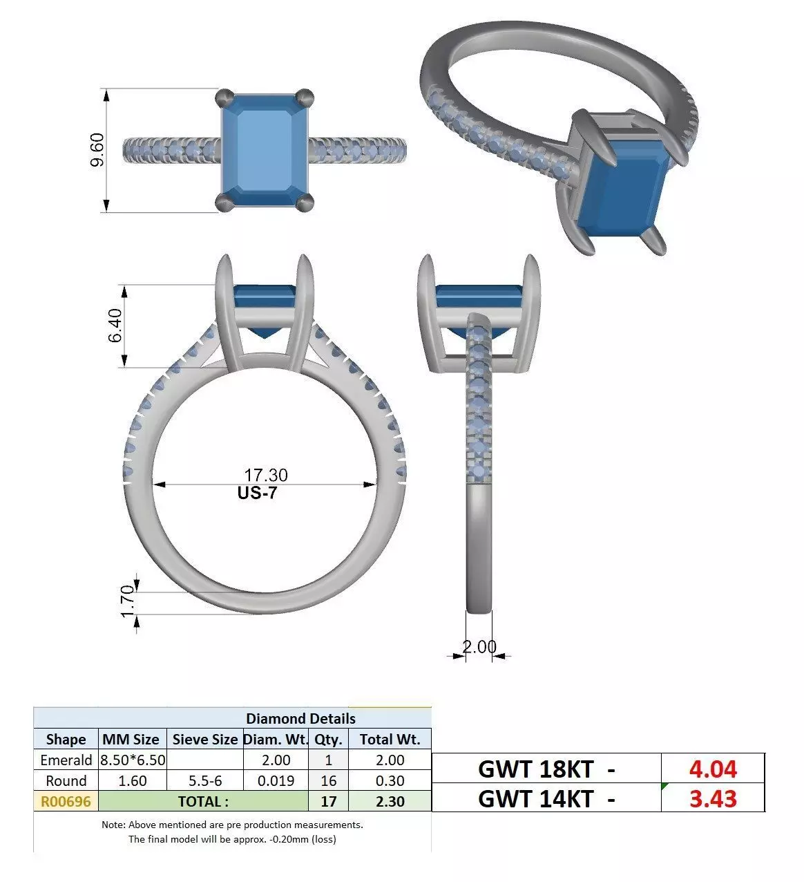 2CT Emerald Cut Diamond Engagement Wedding Ring 3DM STL Video 3D print model_15